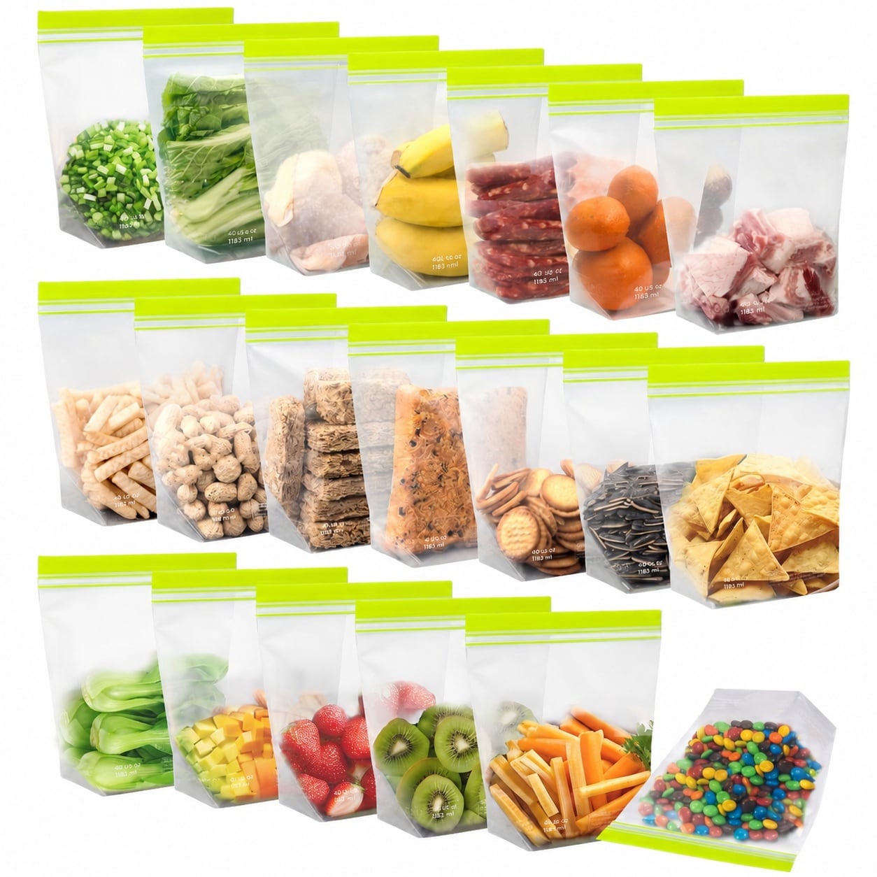 KIWDZFU  20 Pack Reusable Quart Sandwich Bags Dishwasher Safe BPA Free Leakproof Plastic Ziplock Food Storage Bags for Meal Prep Snacks Fruits