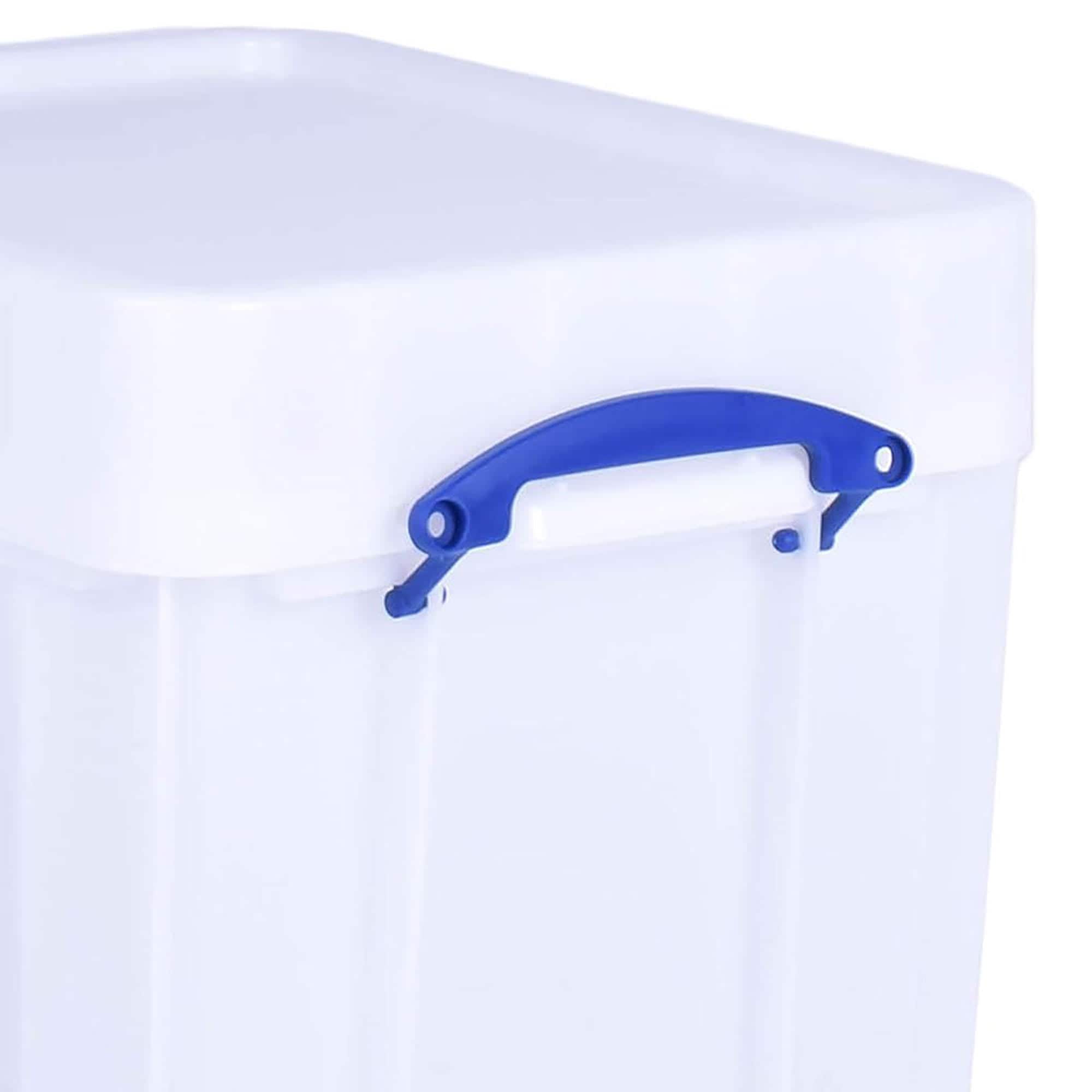 Really Useful Box 392973 35 Liter Plastic Stackable Storage Container with XL Snap Lid and Built-In Clip Lock Handles for Home or Office Organization White