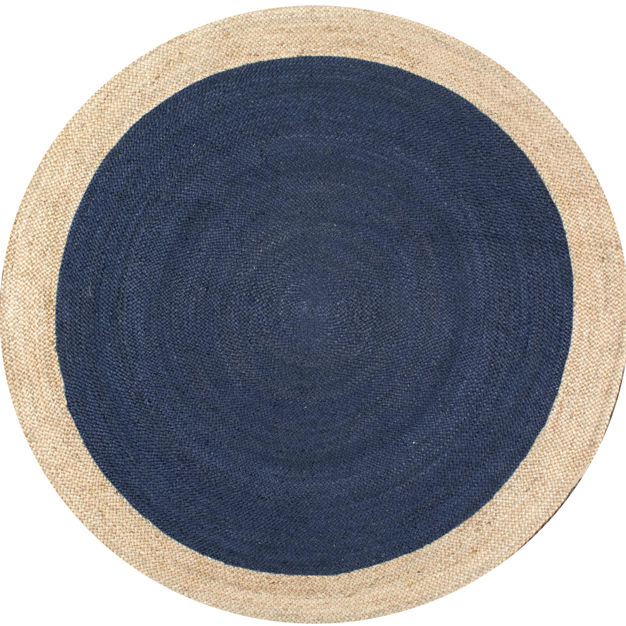 Handmade Coastal Blue Braided Jute 4' Round Rug