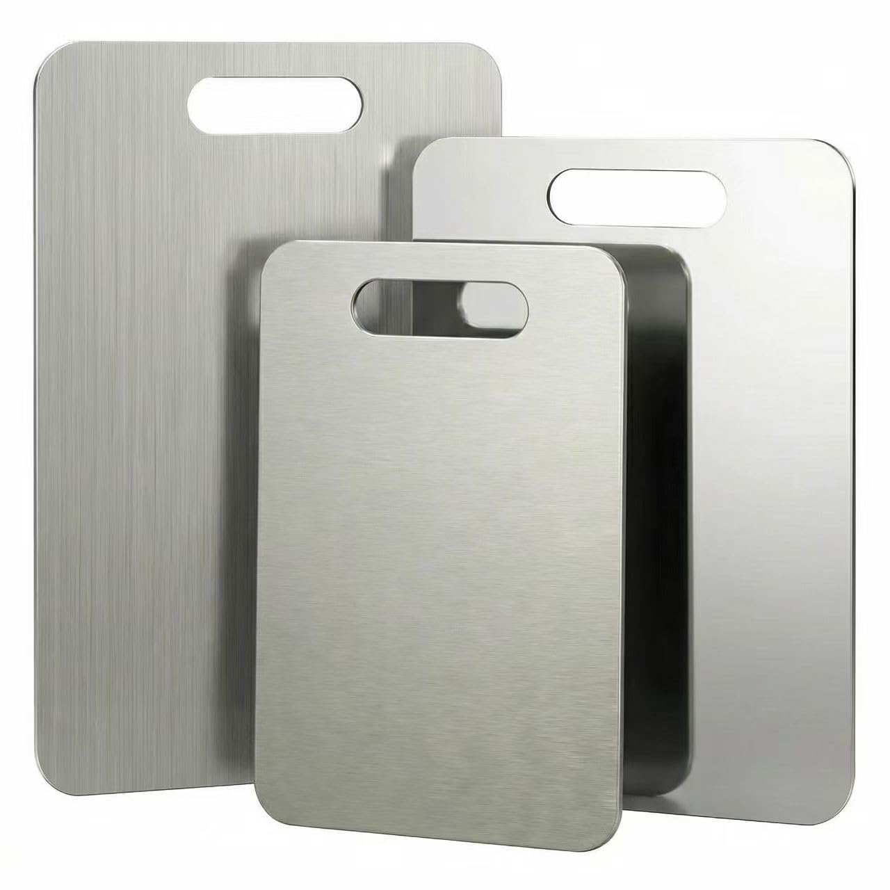 Etokfoks  3 Piece Silver Stainless Steel Kitchen Cutting Board Set with Anti Slip Surface Dishwasher Safe Warp Proof