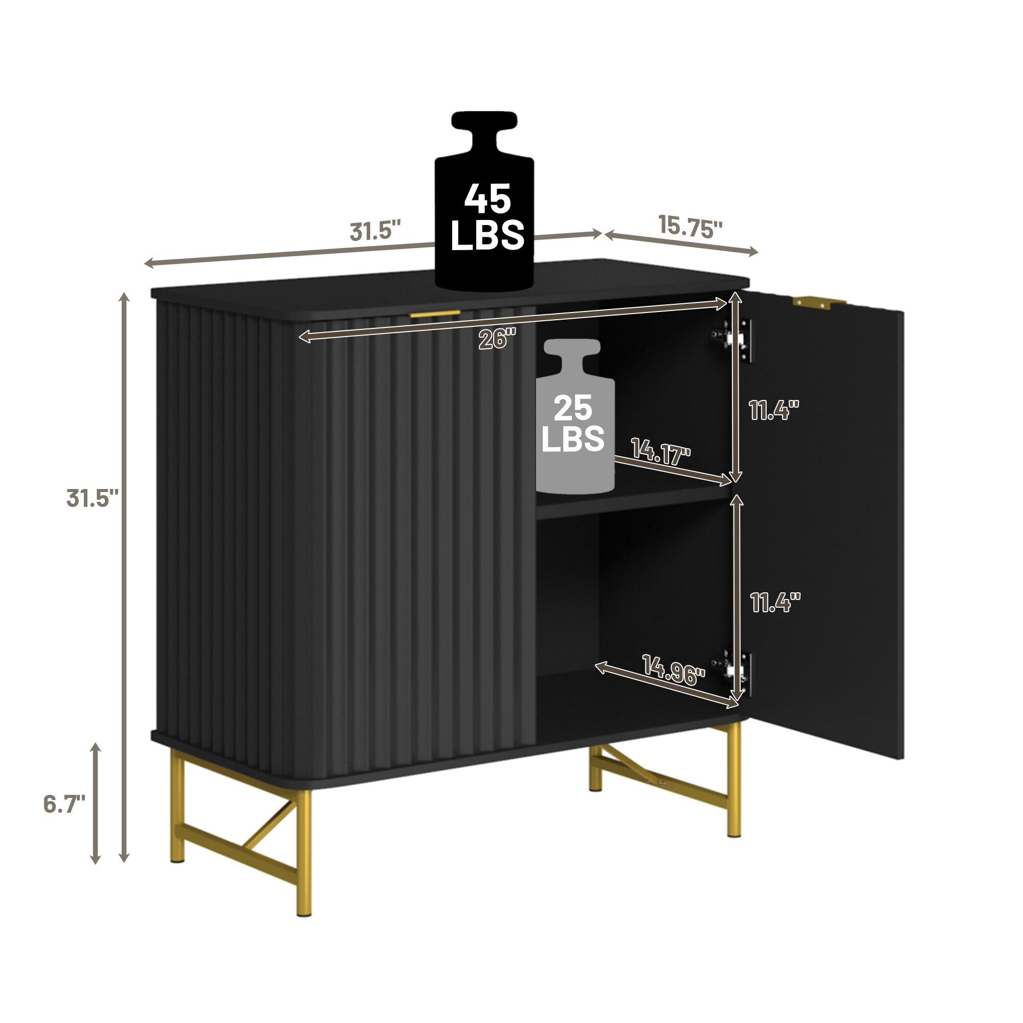 Clihome 15.75-in W x 31.5-in H Mdf Black Freestanding Utility Storage Cabinet