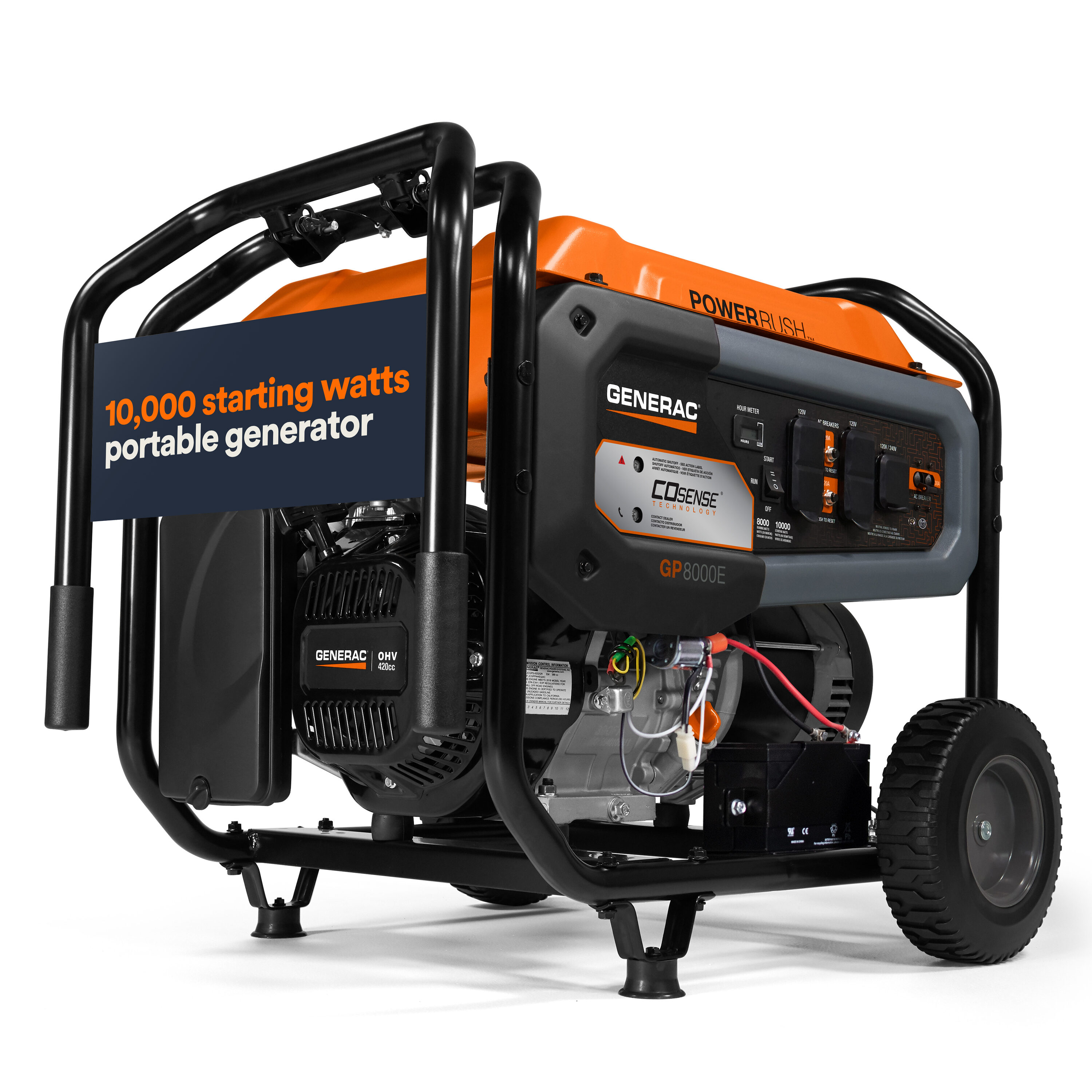 Generac Gas-Powered (49 State) Electric Start w/COsense 10000 / 8000 -Watt Gasoline Single fuel Portable Generator