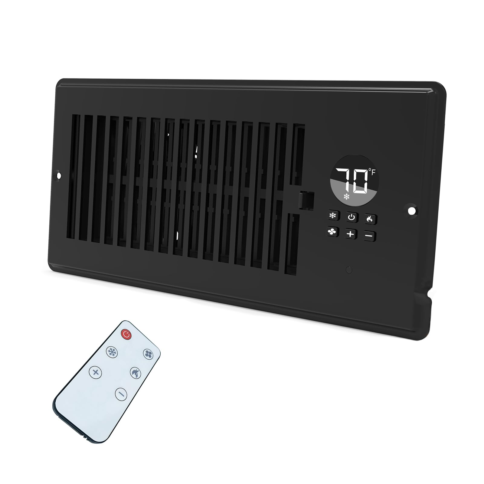 Vrbgify  4 x 10 Vent Register Booster Fan Matte Black Ultra Quiet 10 Speed Built In Thermostat Strong Steel Panel Manual Damper Accurate
