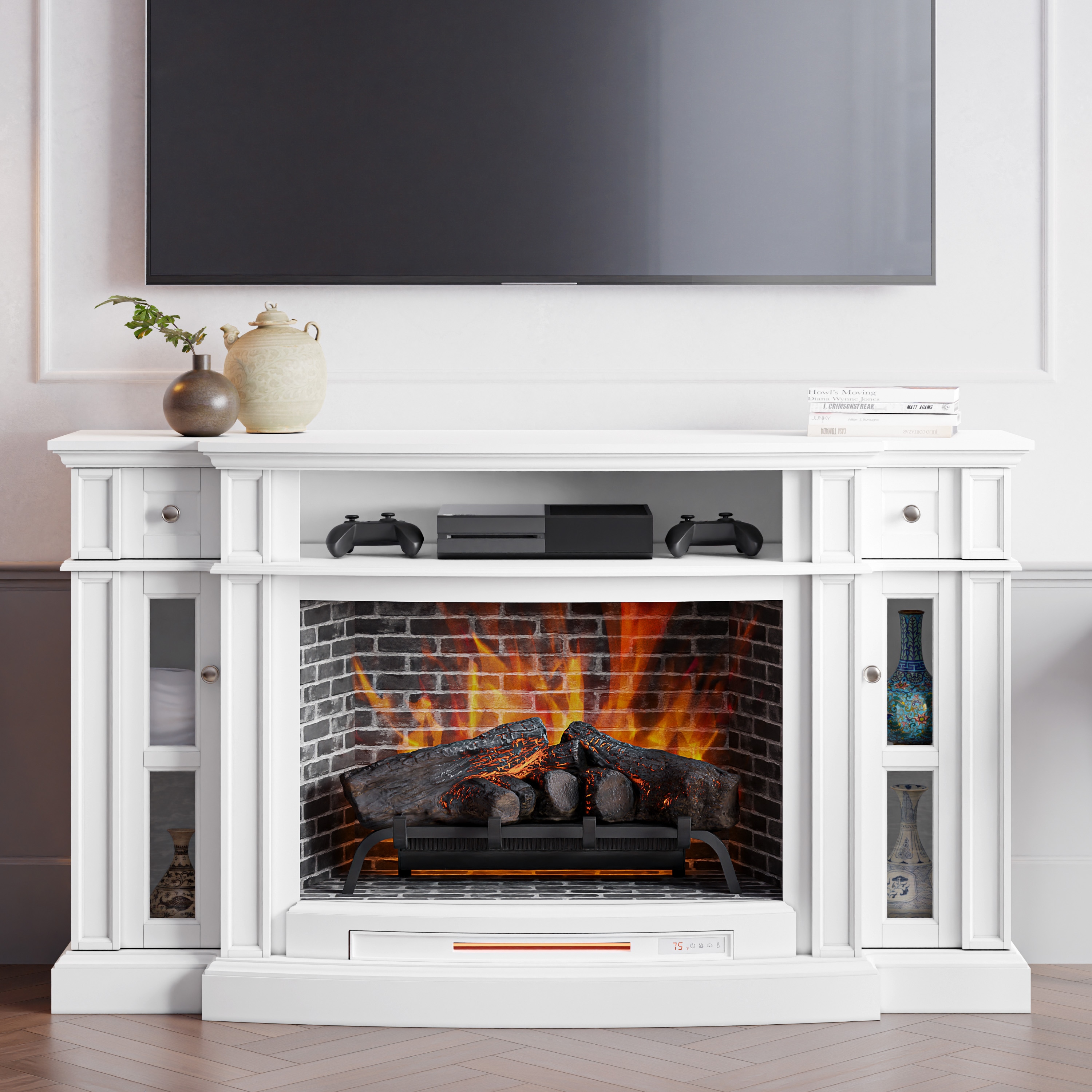 68-in W White Infrared Quartz Electric Fireplace | - allen + roth 4317FM-33-201