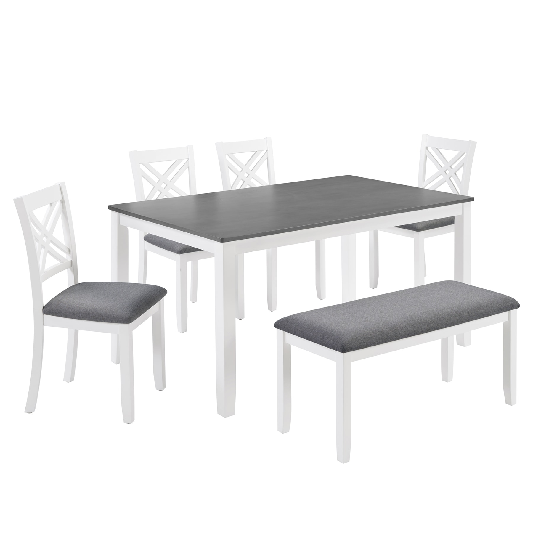 SINOFURN - White Rustic Dining Room Set with Rectangular Table ( Seats 6 )