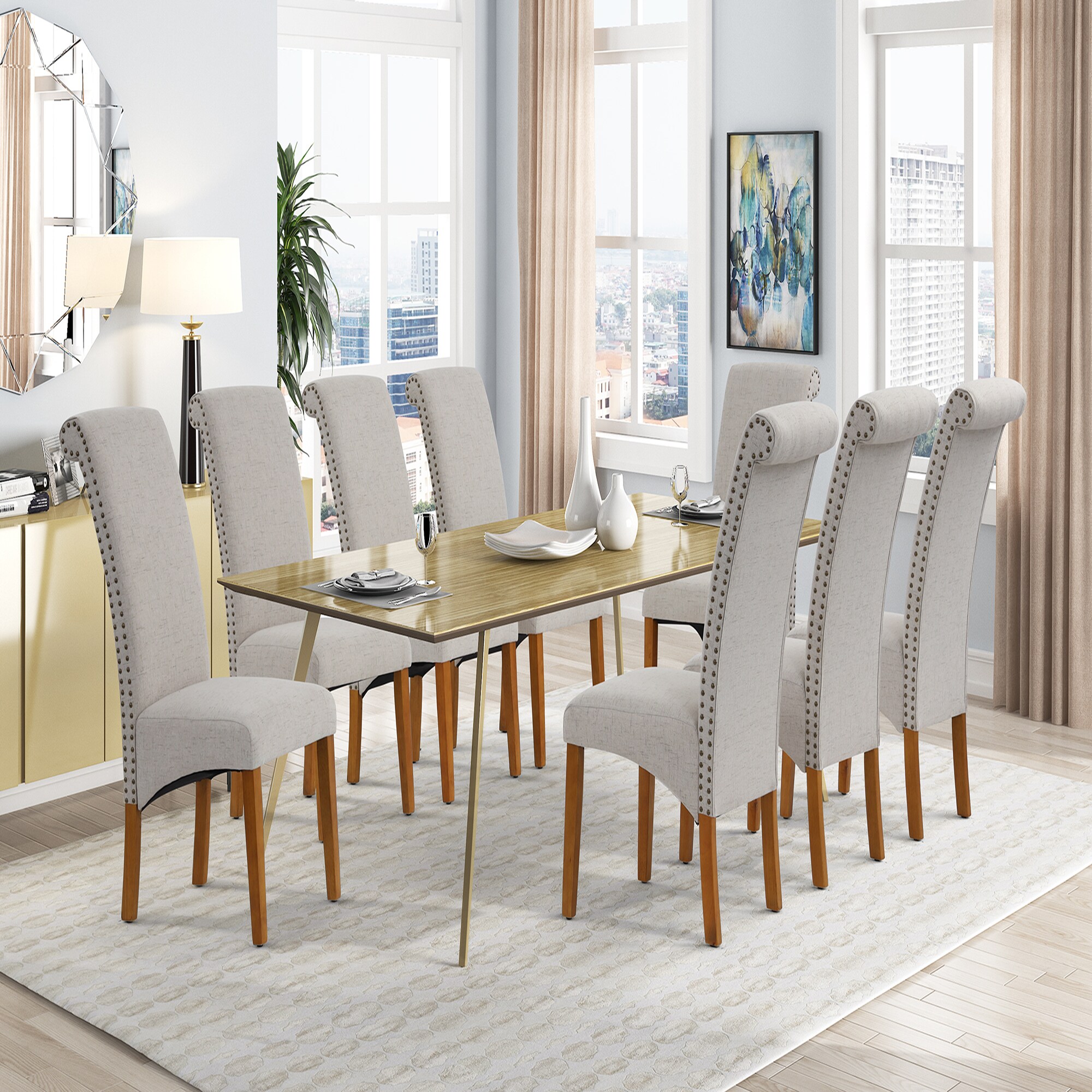 Luis Upholstered Dining Chair Light Brown/Gold (Set of 2)