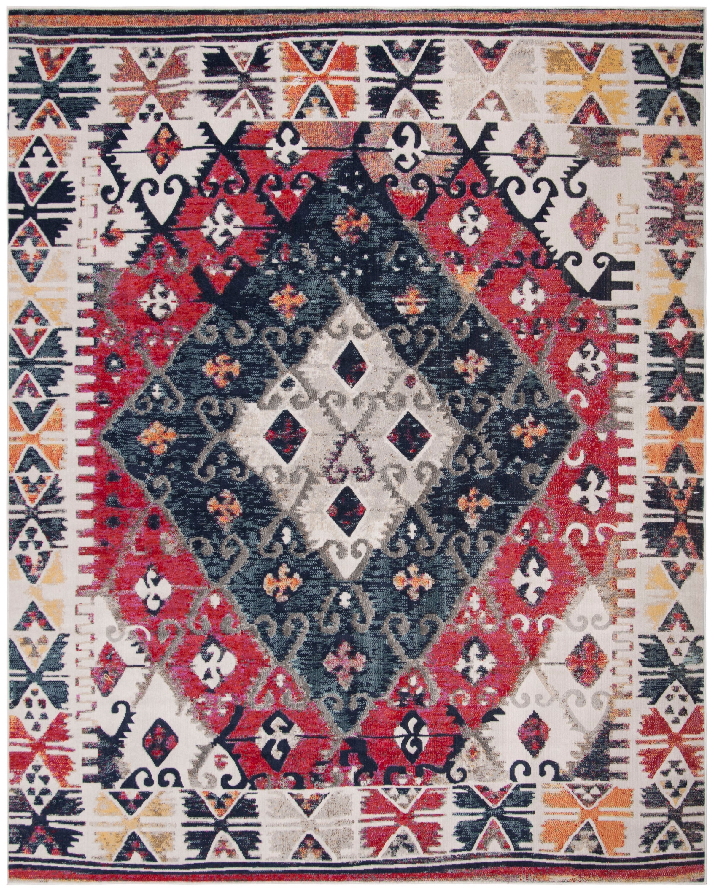 Rust and Multicolor Geometric 8' x 10' Synthetic Area Rug