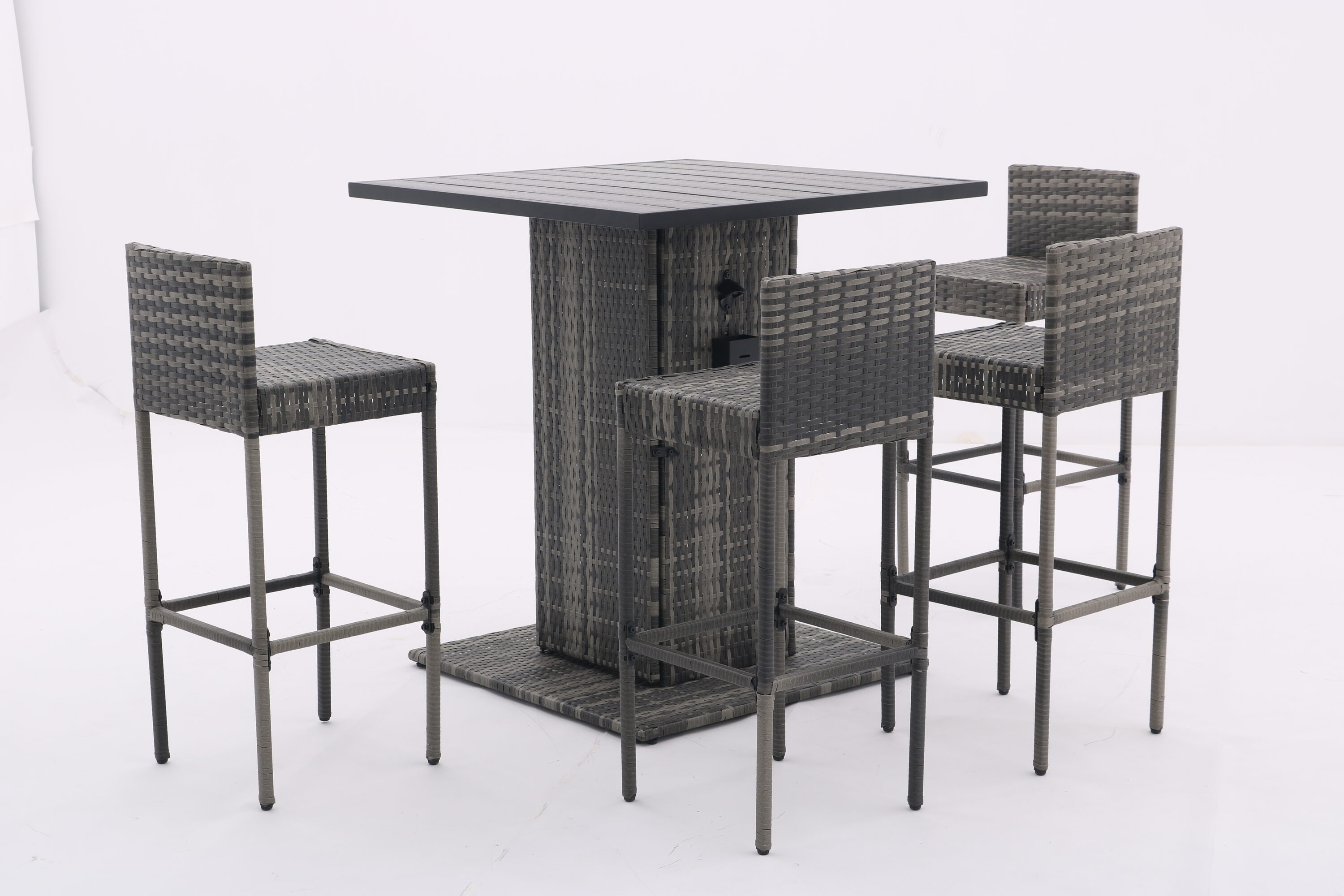 LIVIZA GIGS-237S00028 5 -Piece Gray Rattan Counter height Rattan Square Table with 4 Stationary Chairs