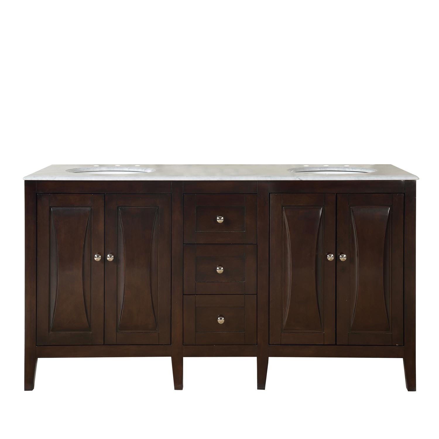 Transitional 68'' Double Walnut Solid Wood Vanity with Marble Top