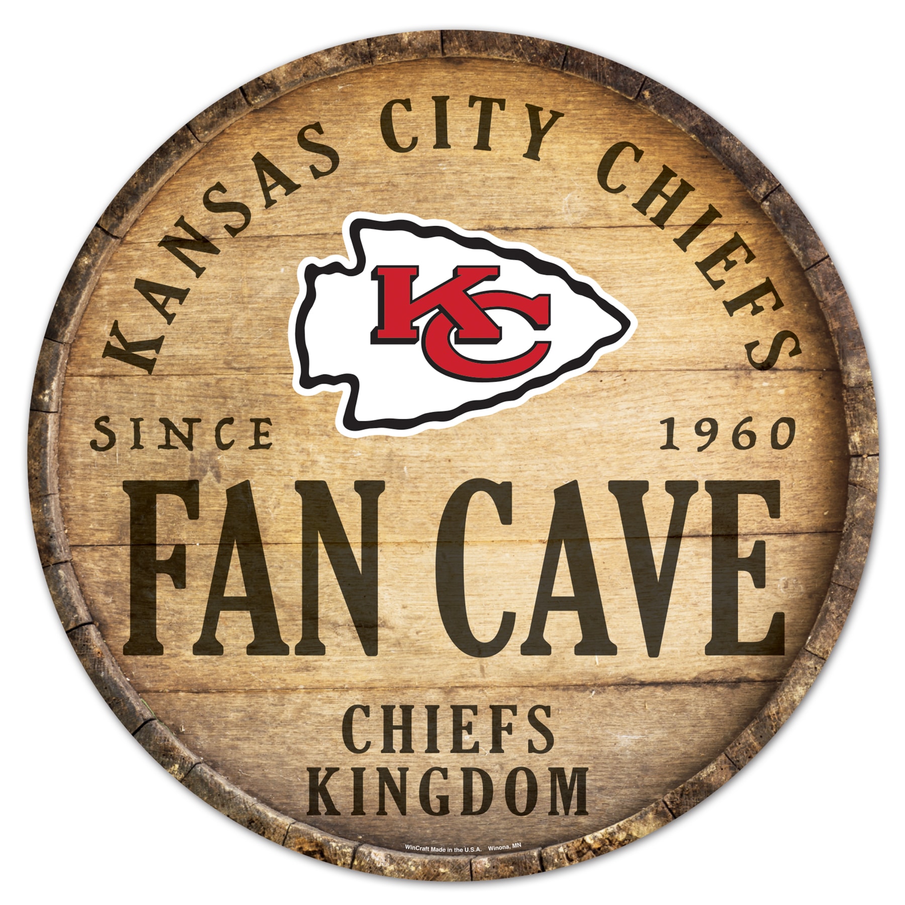 WinCraft Sports Kansas City Chiefs NFL FAN CAVE SIGN 14-in x 14-in Wood Residential Sign
