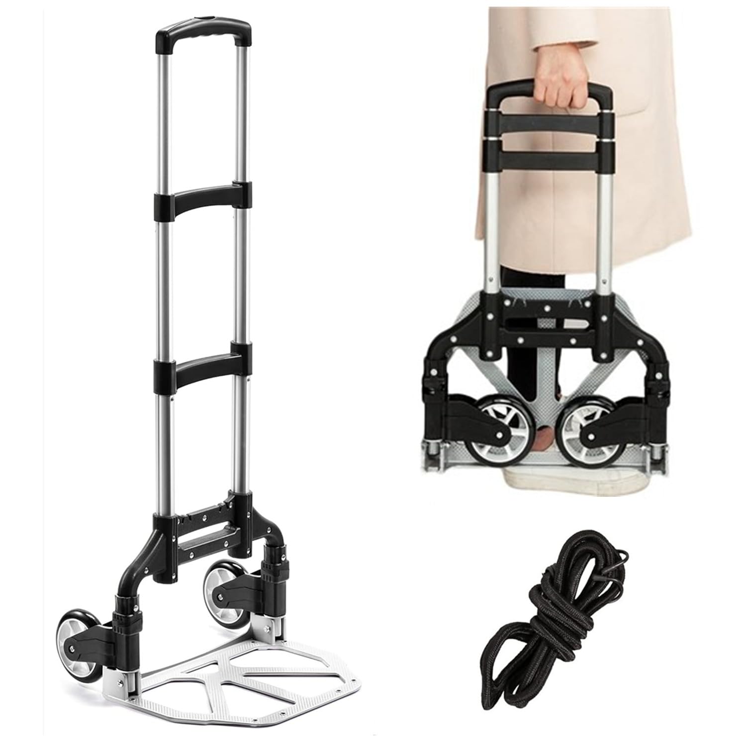 Adrinfly  Folding Hand Truck Aluminum Portable Folding Hand Cart 180lbs Capacity Hand Cart and Dolly Ideal for Home Auto Office Travel Use Black