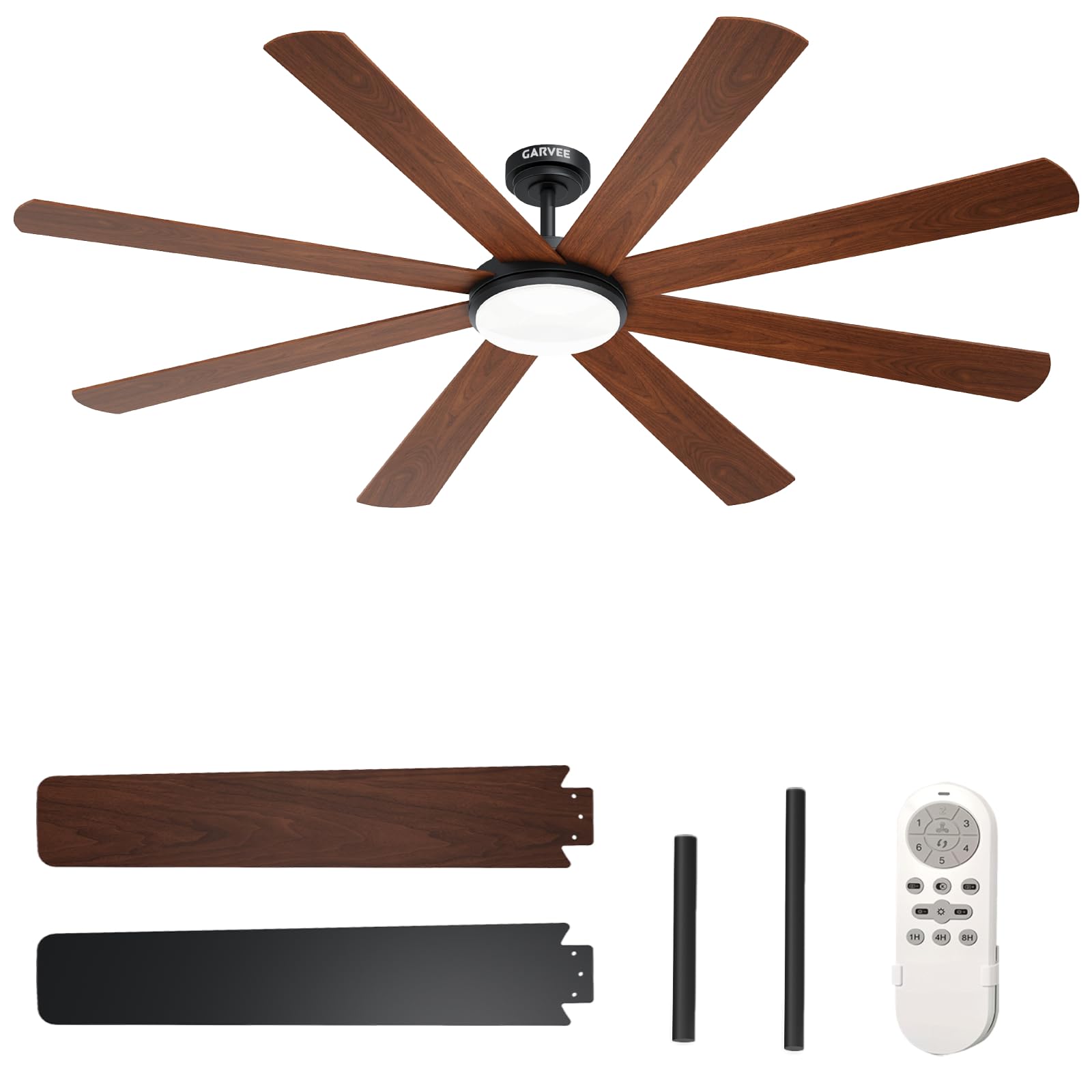 IdealHouse 72 inch Large Ceiling Fans with Lights and Remote - Indoor Outdoor 8 Blades Modern Ceiling Fan for Kitchen Living Room Patio - 6 Speed Reversible Quiet DC Motor - 24W 3CCT Dimmable Black and Dark Brown