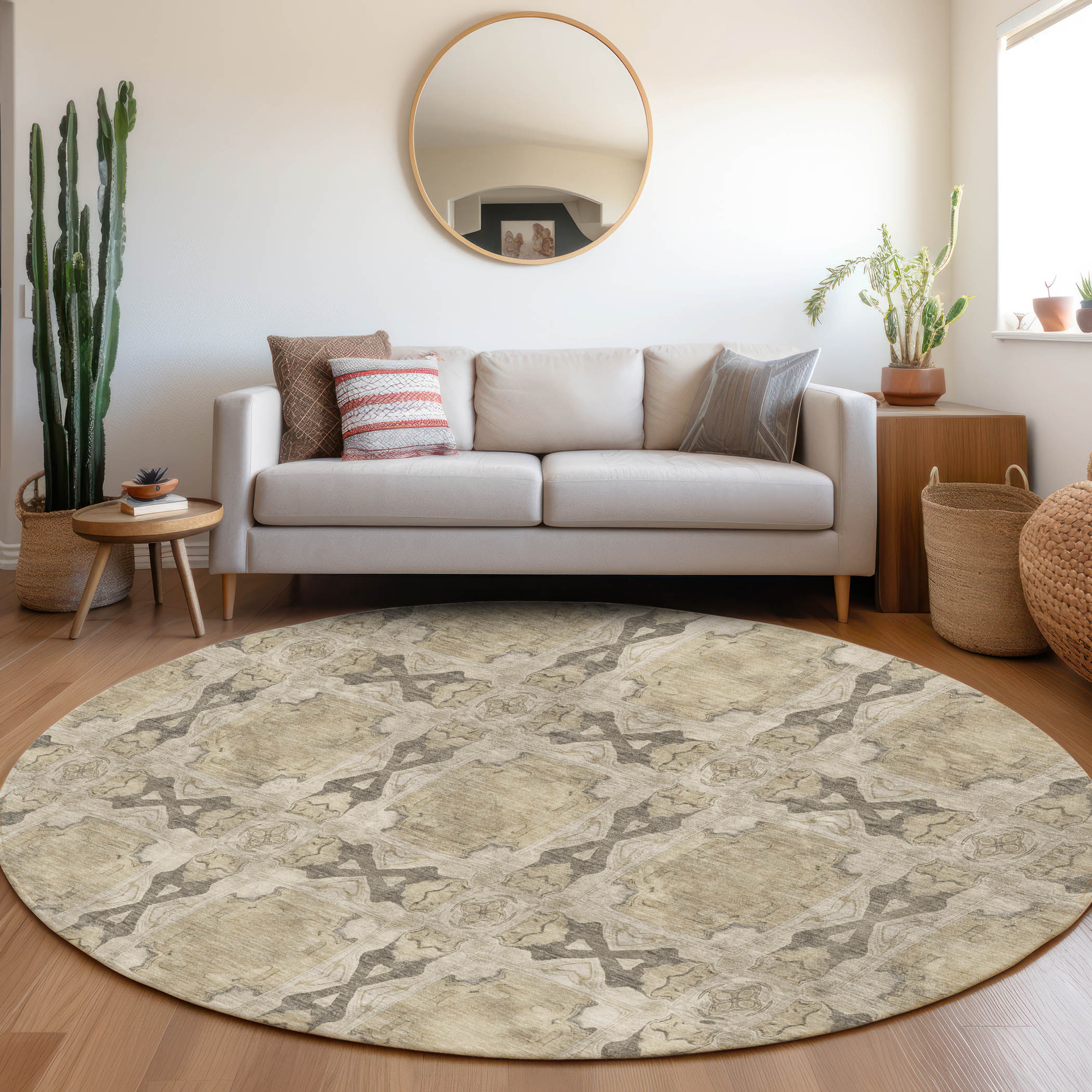 Addison Rugs ACN564BG8RO Chantille ACN564BG 8 x 8 (ft) Polyester Beige Round Indoor/Outdoor Machine washable Area rug