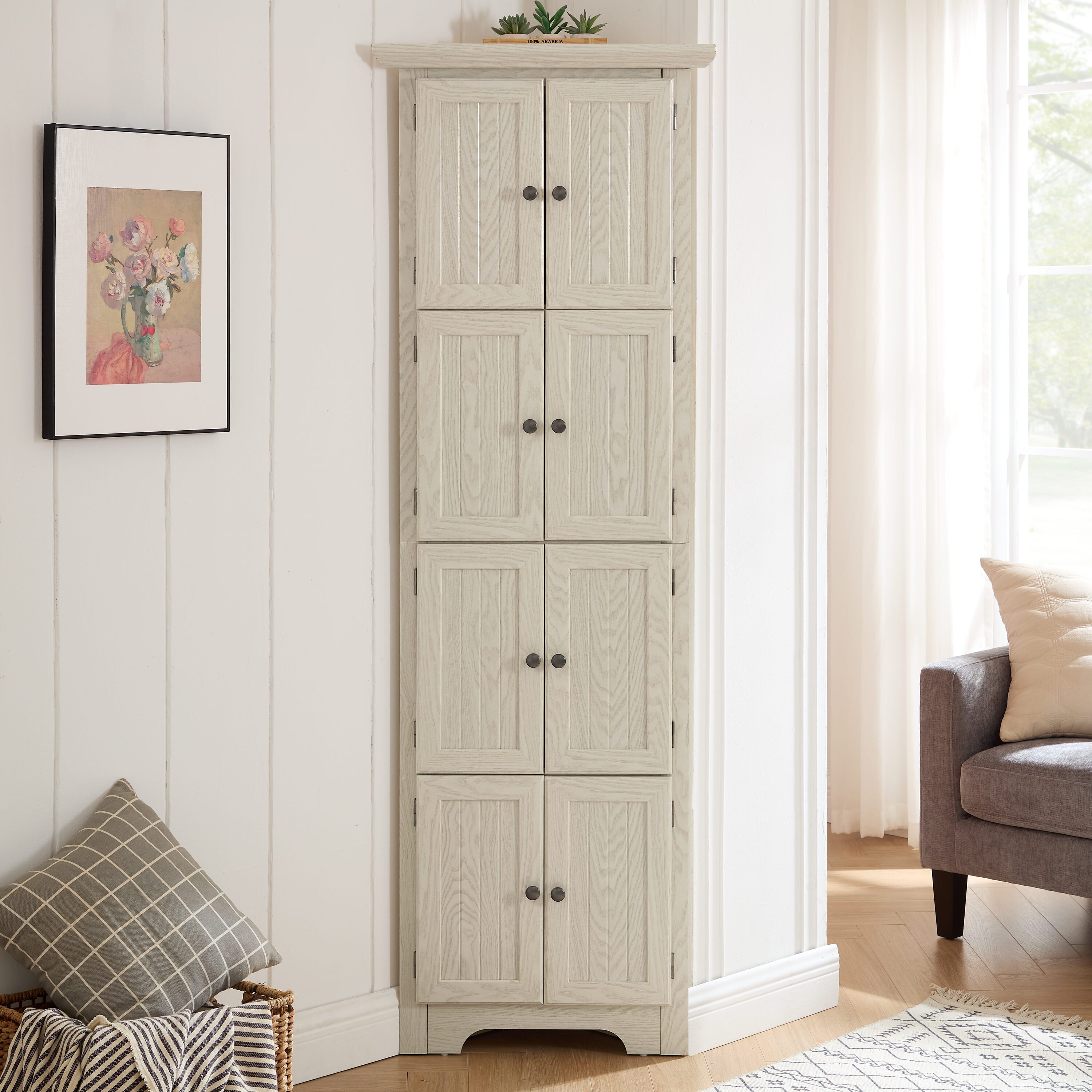 Cenadinz 4-Tier 72Inch White Corner Kitchen Pantry Storage Cabinet with 8 Doors Tall Storage Cabinet Corner Cabinet and Shelves Home Farmhouse Bookshelf Cabinet for Bathroom Living Room Kitchen