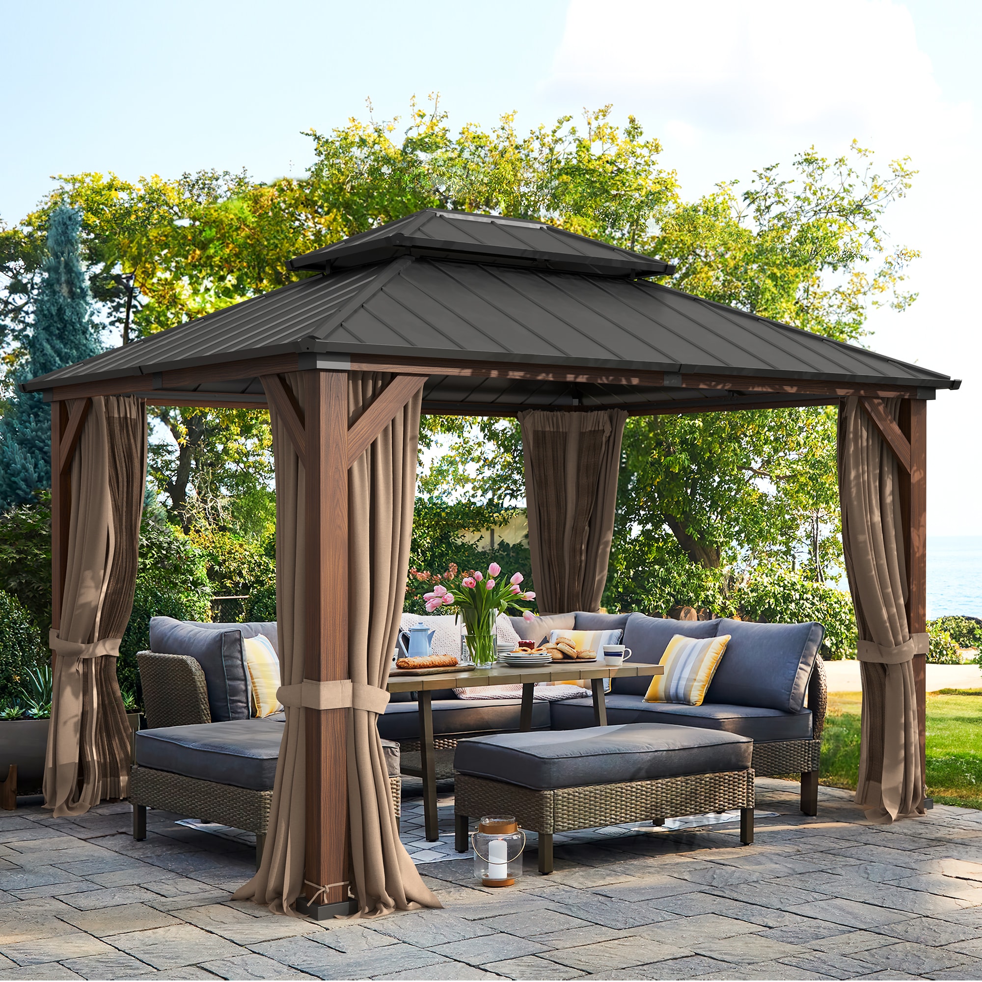 Yurevna KKLT-BR-1 12-ft x 10-ft Gazebo Brown Gazebo with Hardtop Roof