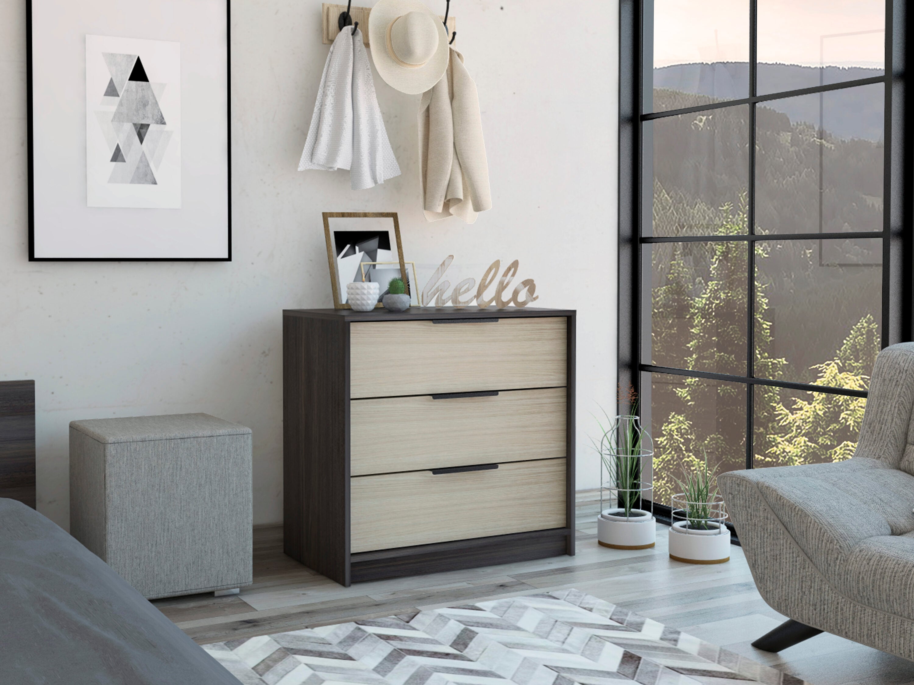 Tatayosi White Three Drawer Rectangle Dresser with Spacious Storage and Versatile Top Surface Sleek Design for Bedroom and Living Room Organization
