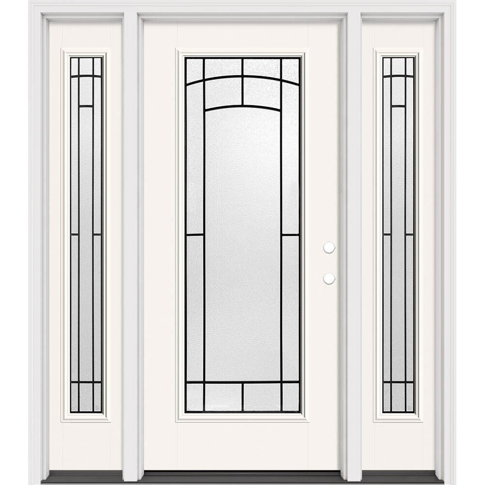 Masonite 631636 Brooklyn 64-in x 80-in x 4-9/16-in Fiberglass Full lite Left-hand inswing Modern White Painted Prehung Slab Front Door with Sidelights with Brickmould Solid core