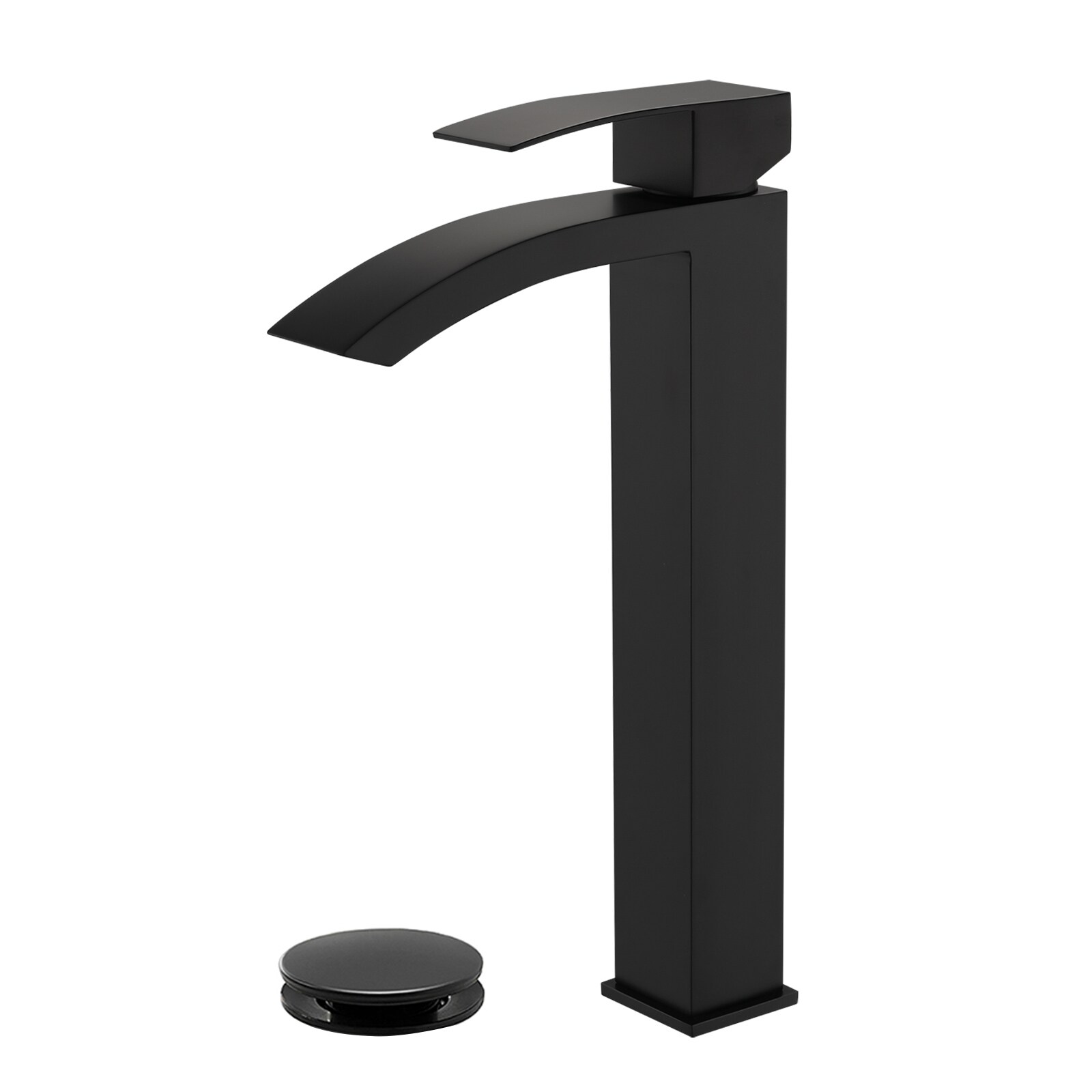 WELLFOR FH76556H-CP Matte Black Single hole 1-handle Waterfall Residential Handle Bathroom Sink Faucet with Drain