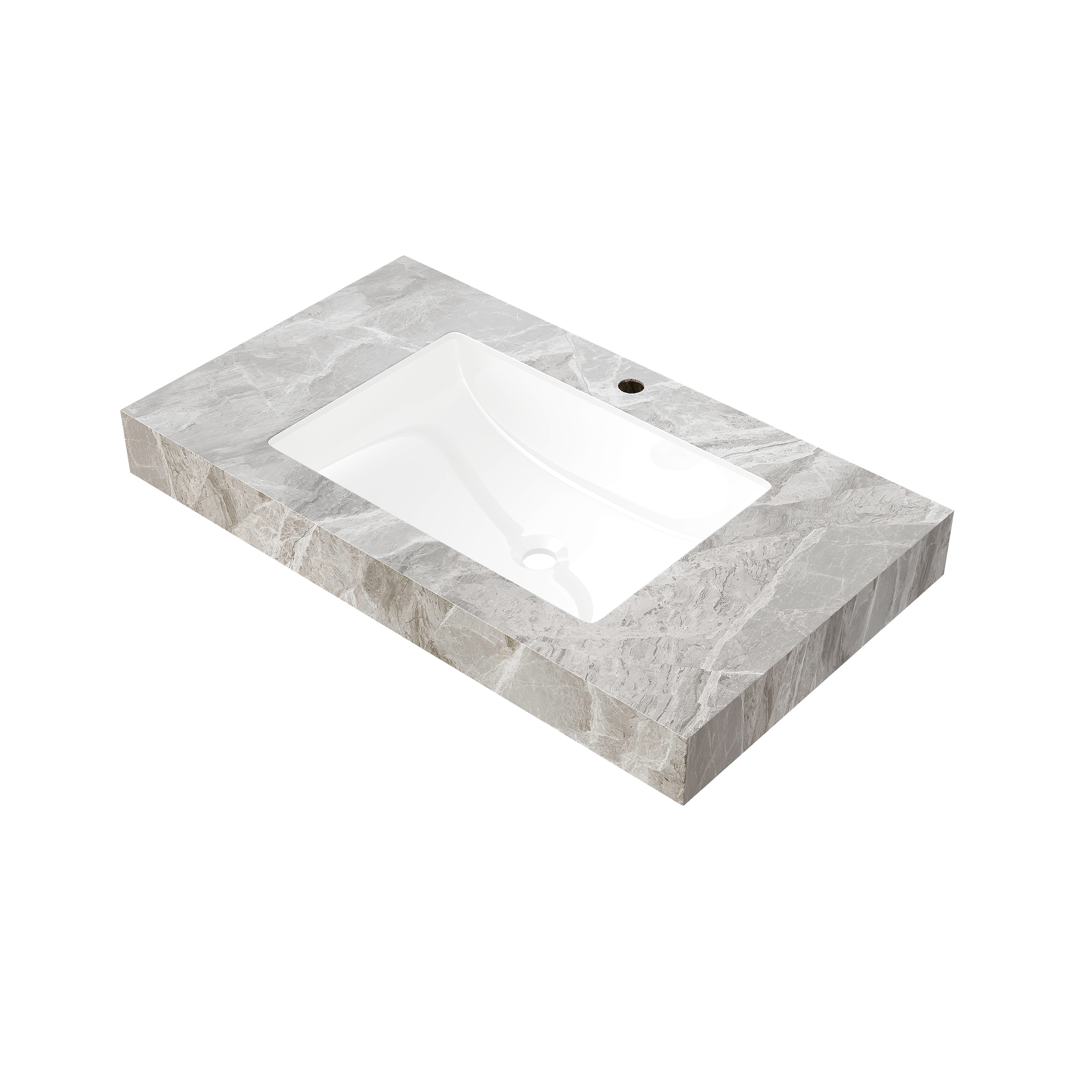 Huluwat - 36 in Light Gray Sintered Stone Countertop and Undermount Ceramic Basin with One Standa...
