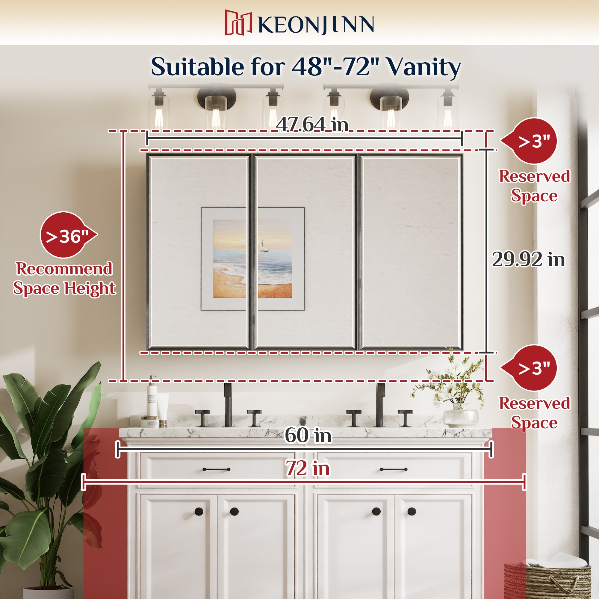 Keonjinn LW-JSKJG-FJ-12176BN Bathroom-Medicine-Cabinets - View #4
