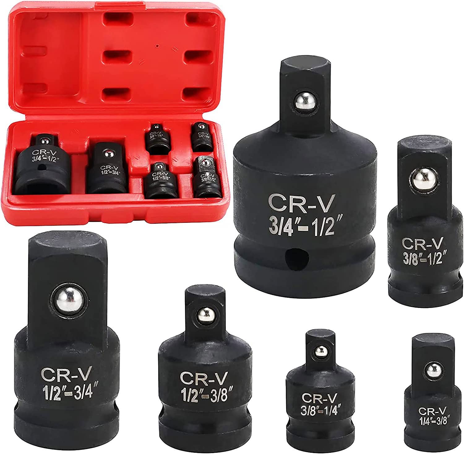 DYRCJ  6PCS Impact Socket Adapter and Reducer Set 1 4 3 8 1 2 3 4 Impact Adapter Set with Storage Case Impact Driver Wrench Conversion Kit Socket