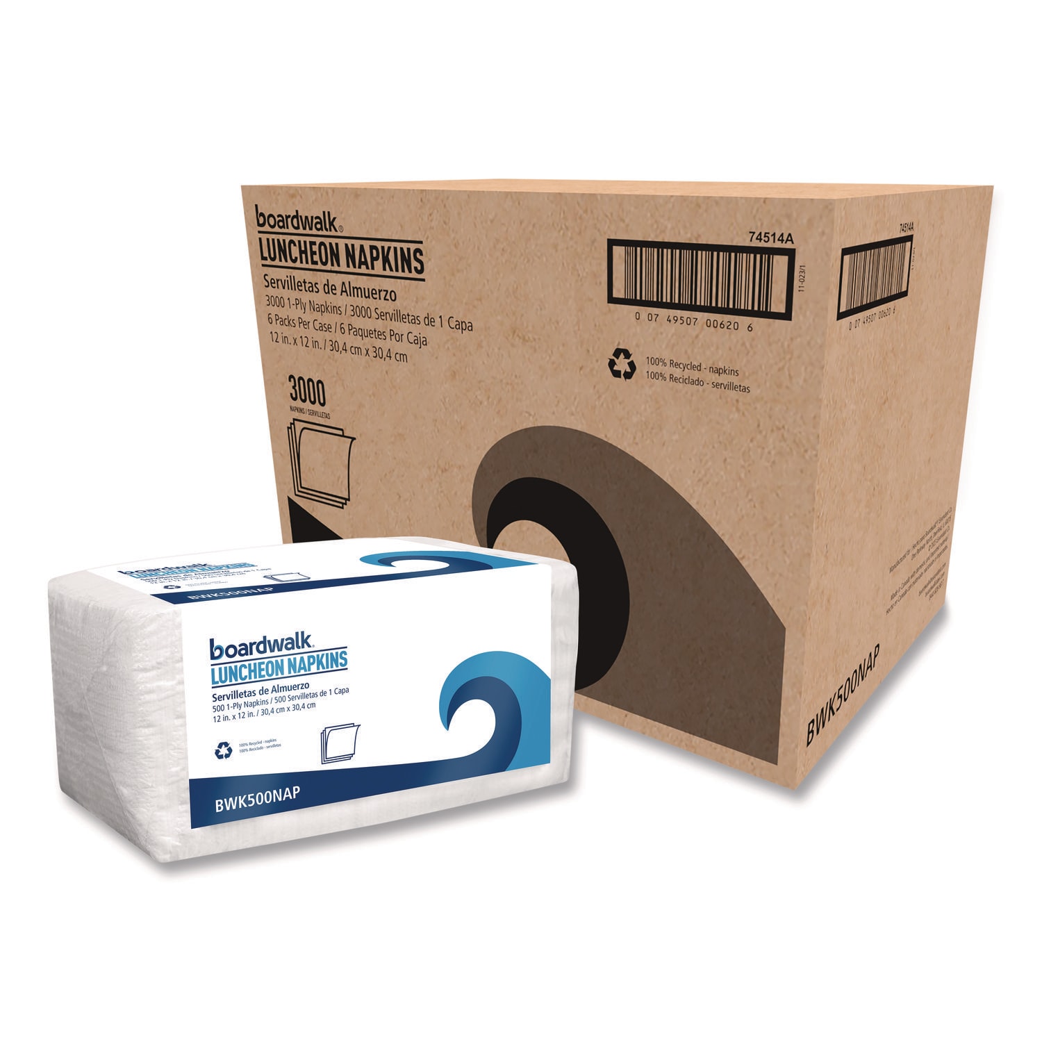 Boardwalk 1/4-Fold Lunch Napkins 1-Ply 12 x 12 White 500/Pack 6 Packs/Carton