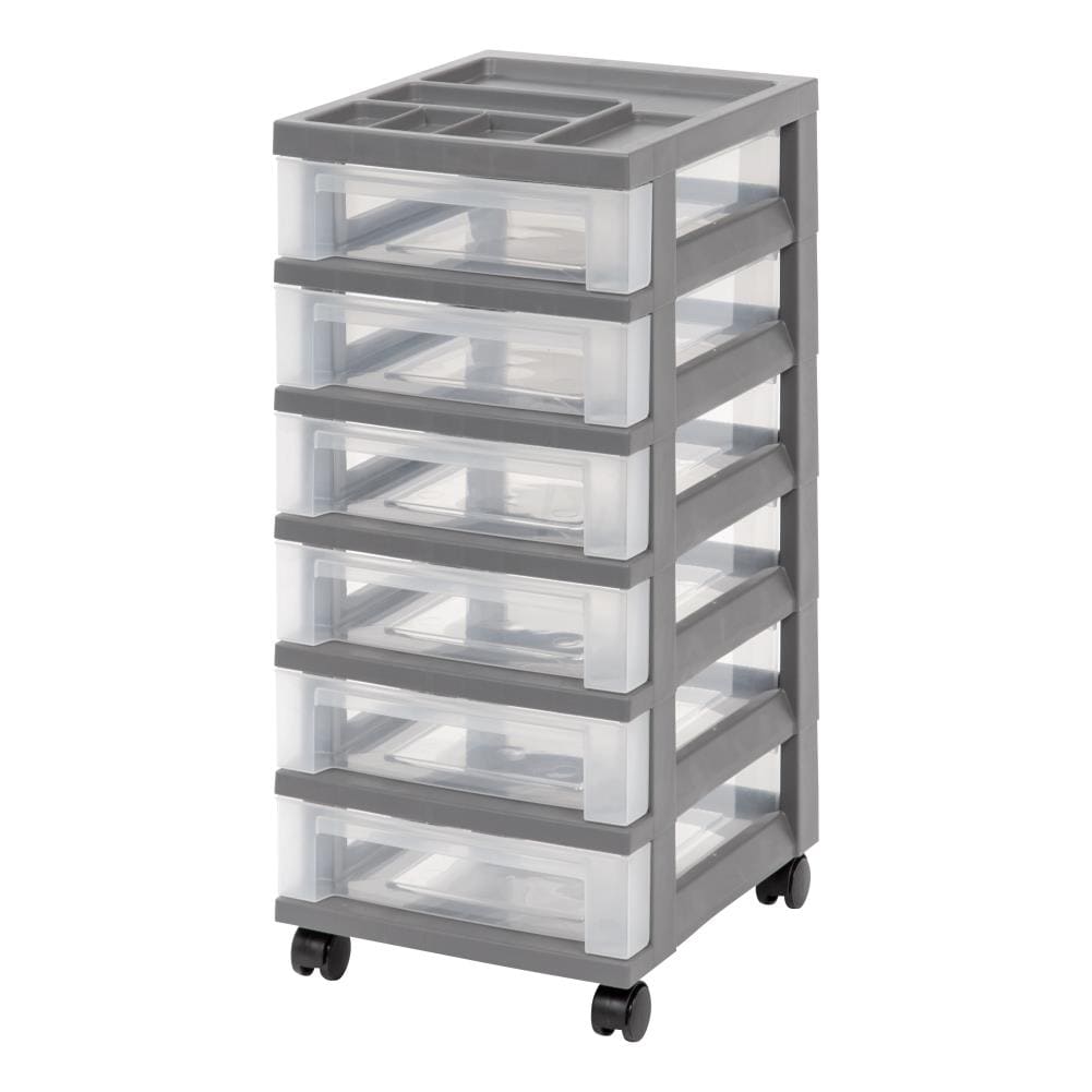 IRIS 6-Drawers Gray Rolling Plastic Storage Drawer Cart 25.94-in H x 12 ...