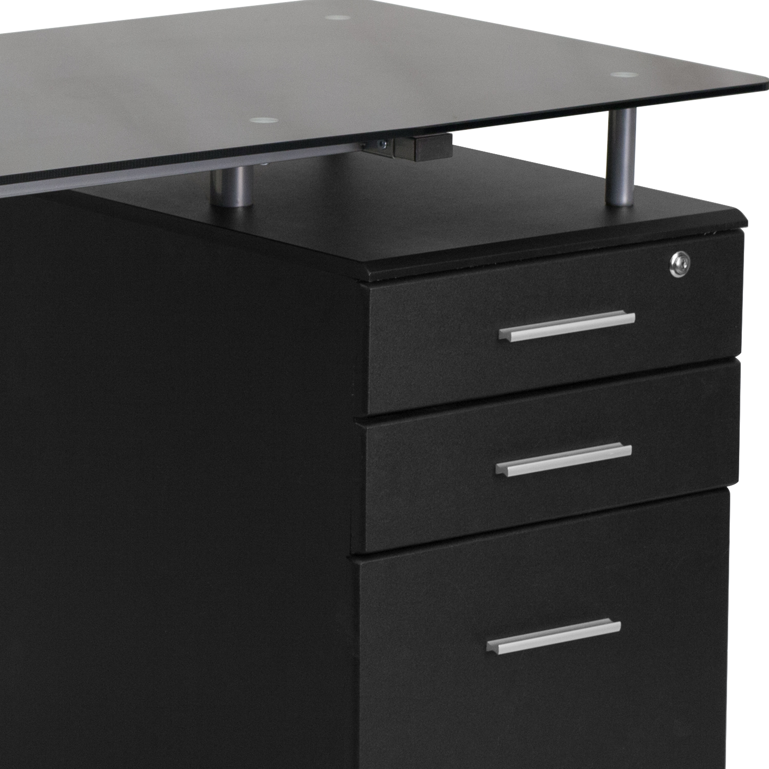 Sleek 48" Black Tempered Glass Computer Desk with File Storage