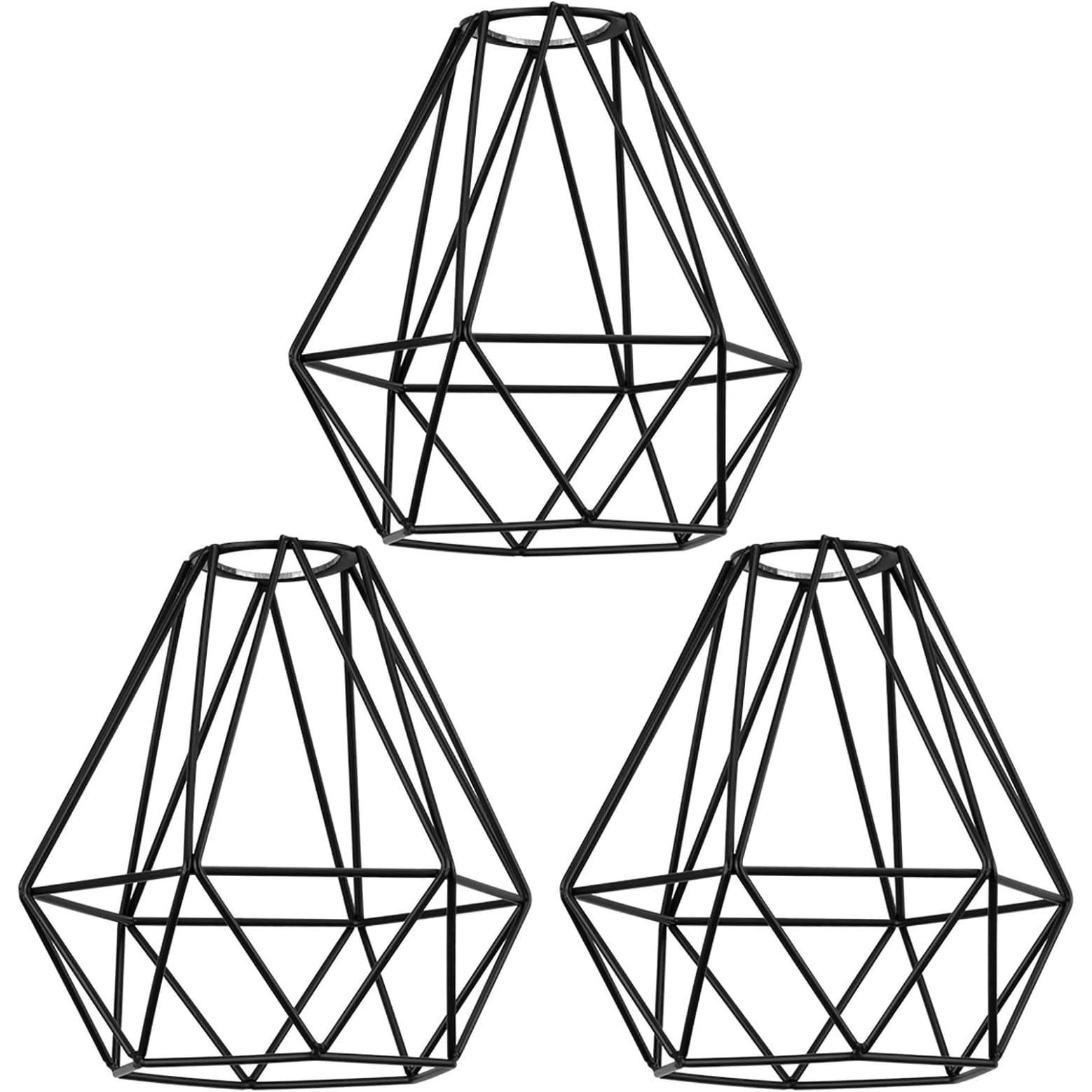 Slagawa  Black Metal Cage Lampshade 3 Pack Diamond Shape Pendant Light Cord Kit Hanging Fixture for Bedroom Dining Room Farmhouse Decoration