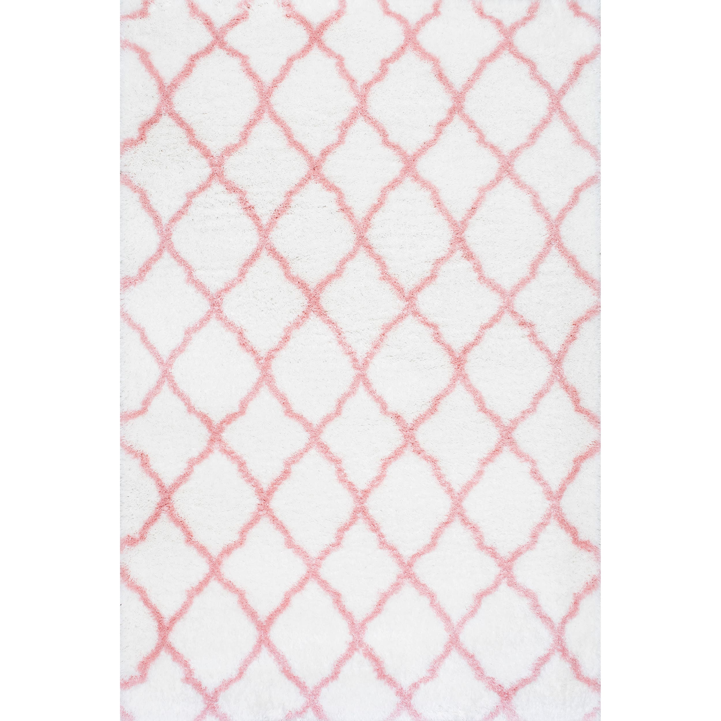 Pink and White Trellis Shag Kids Area Rug 5' x 7'