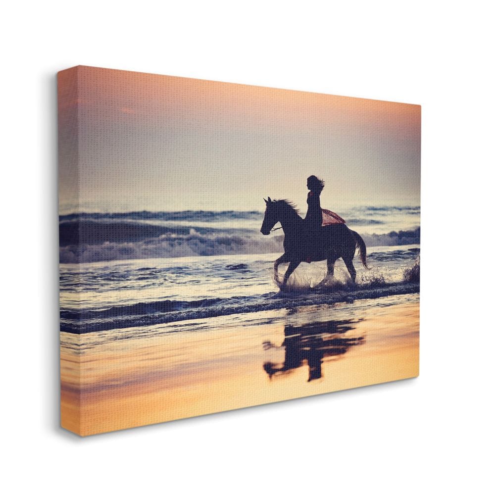 Stupell Industries AB-097-CN-24X30 Sunset Beach Horseback Rider Female Silhouette PHBurchett Gallery Wrapped Canvas 30-in H x 24-in W Animals Canvas Print