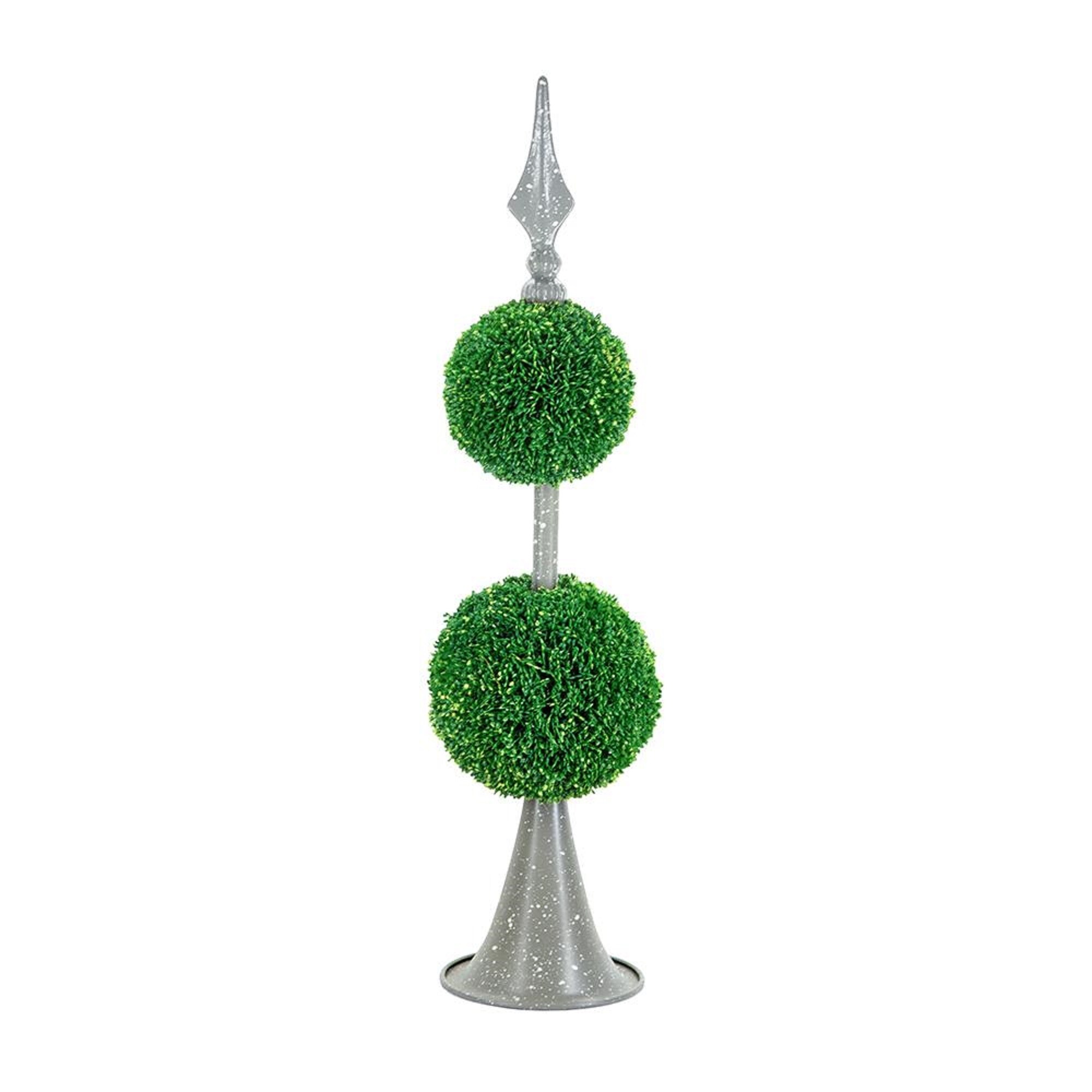 Antique Bronze and Green Faux Boxwood Double Sphere Topiary