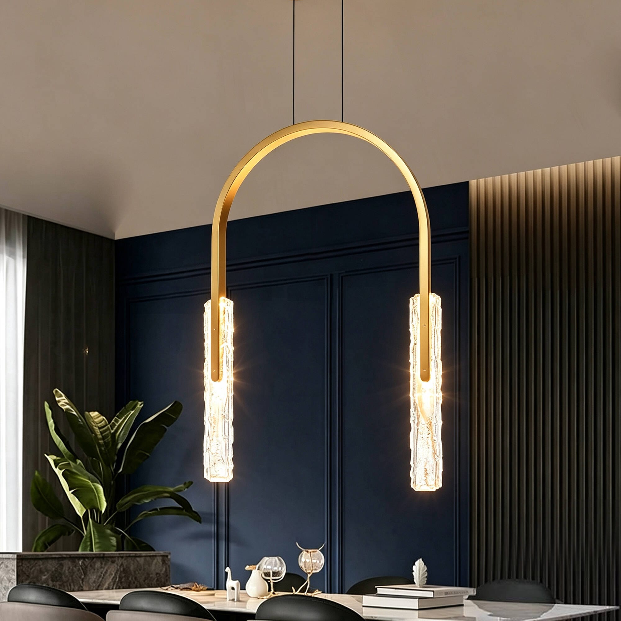 CWI Lighting Curva 1 -Light Multiple finishes Brass LED Mixed material Chandelier