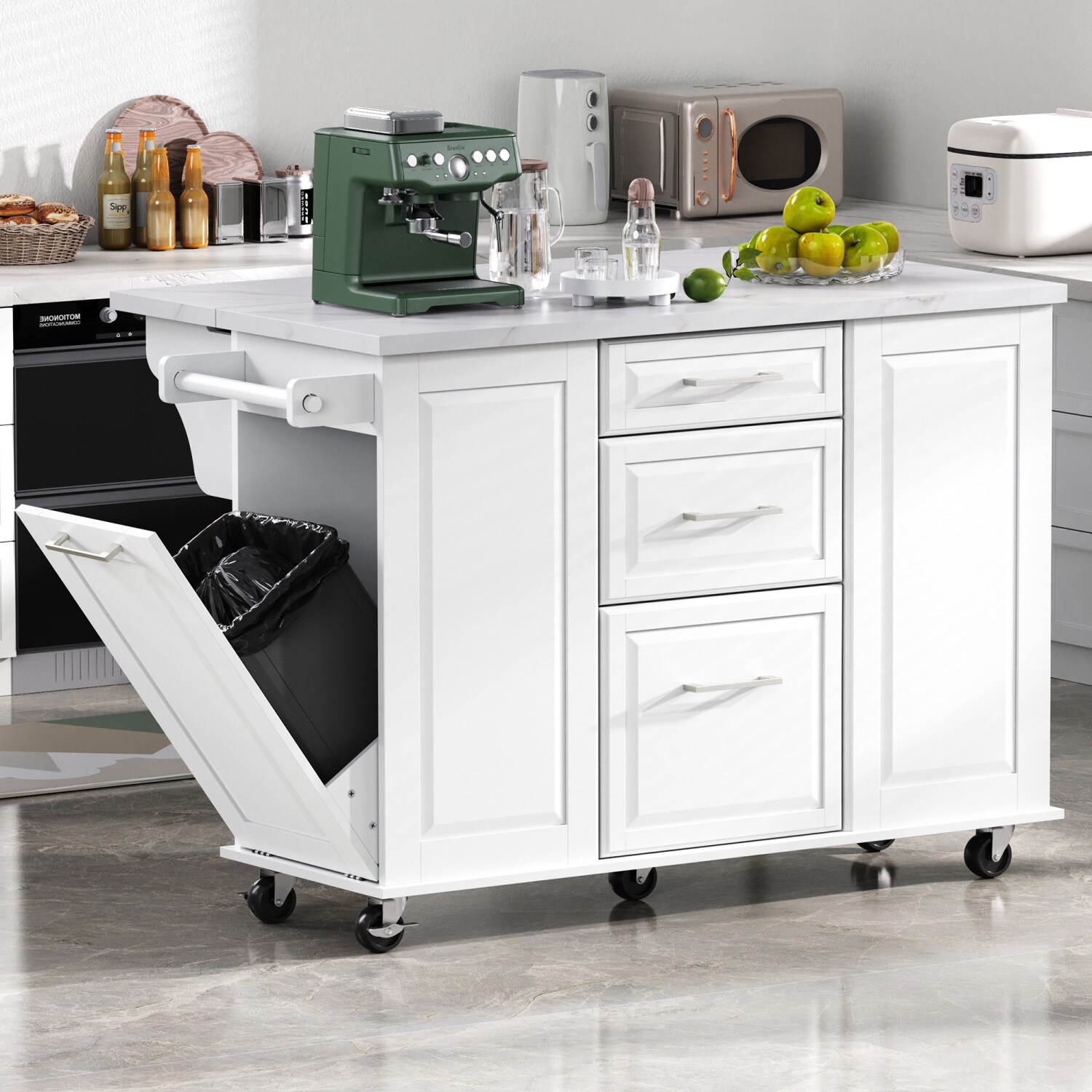 Streamdale Furniture Streamdale Rolling Kitchen Island with Tilt Trash ...