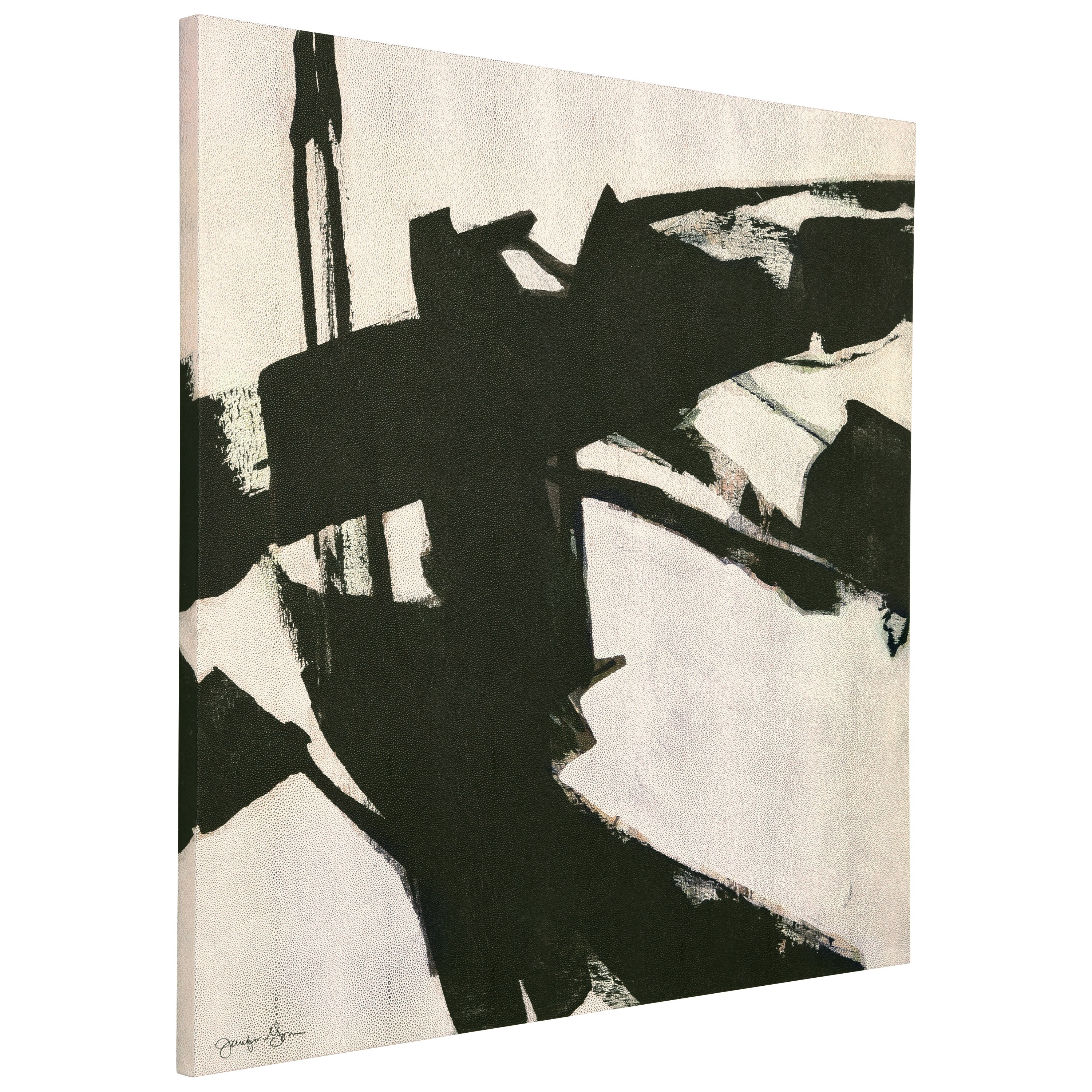 Bold Abstraction Black and White Art on Gold Shagreen Canvas