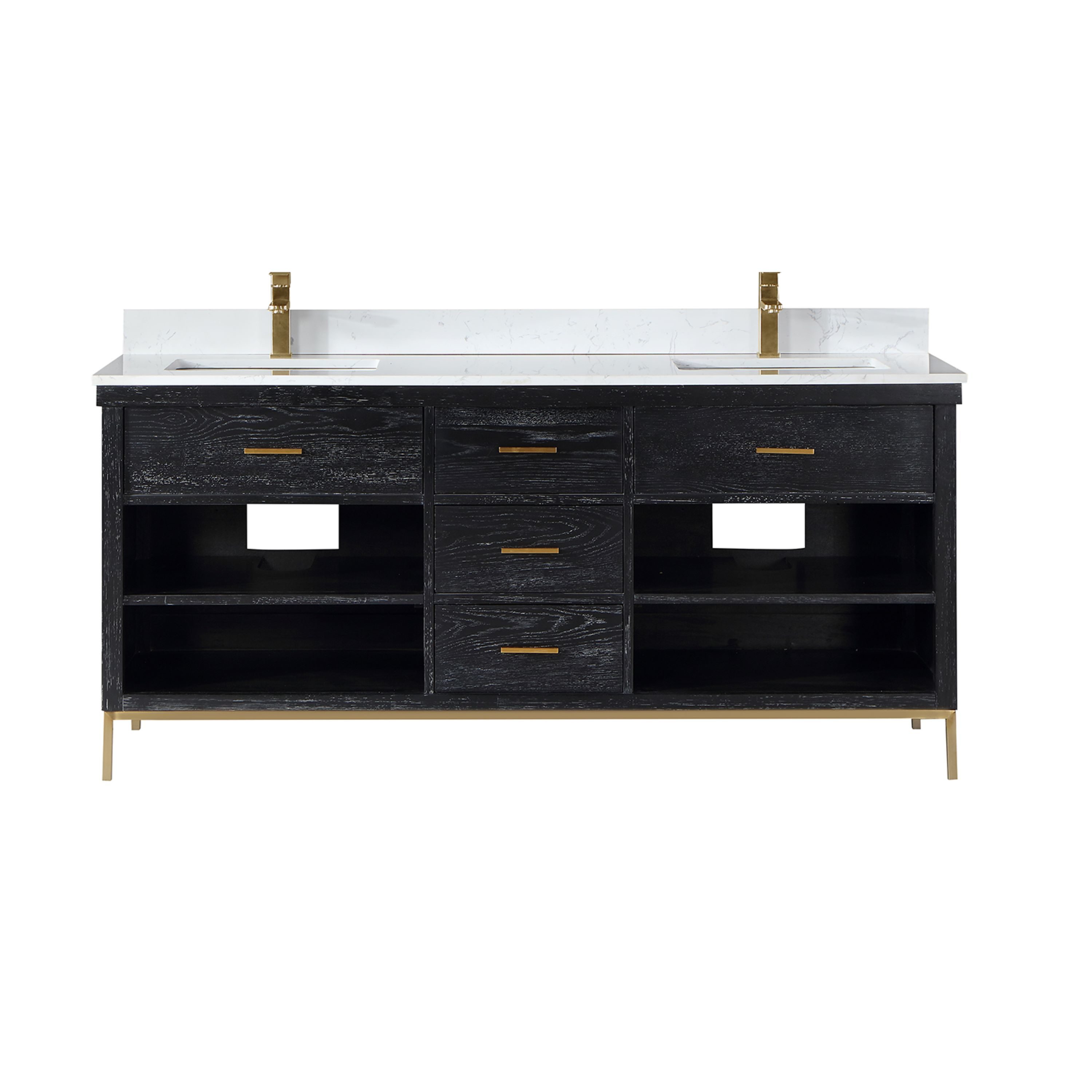 Kesia 72" Black Oak Double Vanity with White Stone Countertop