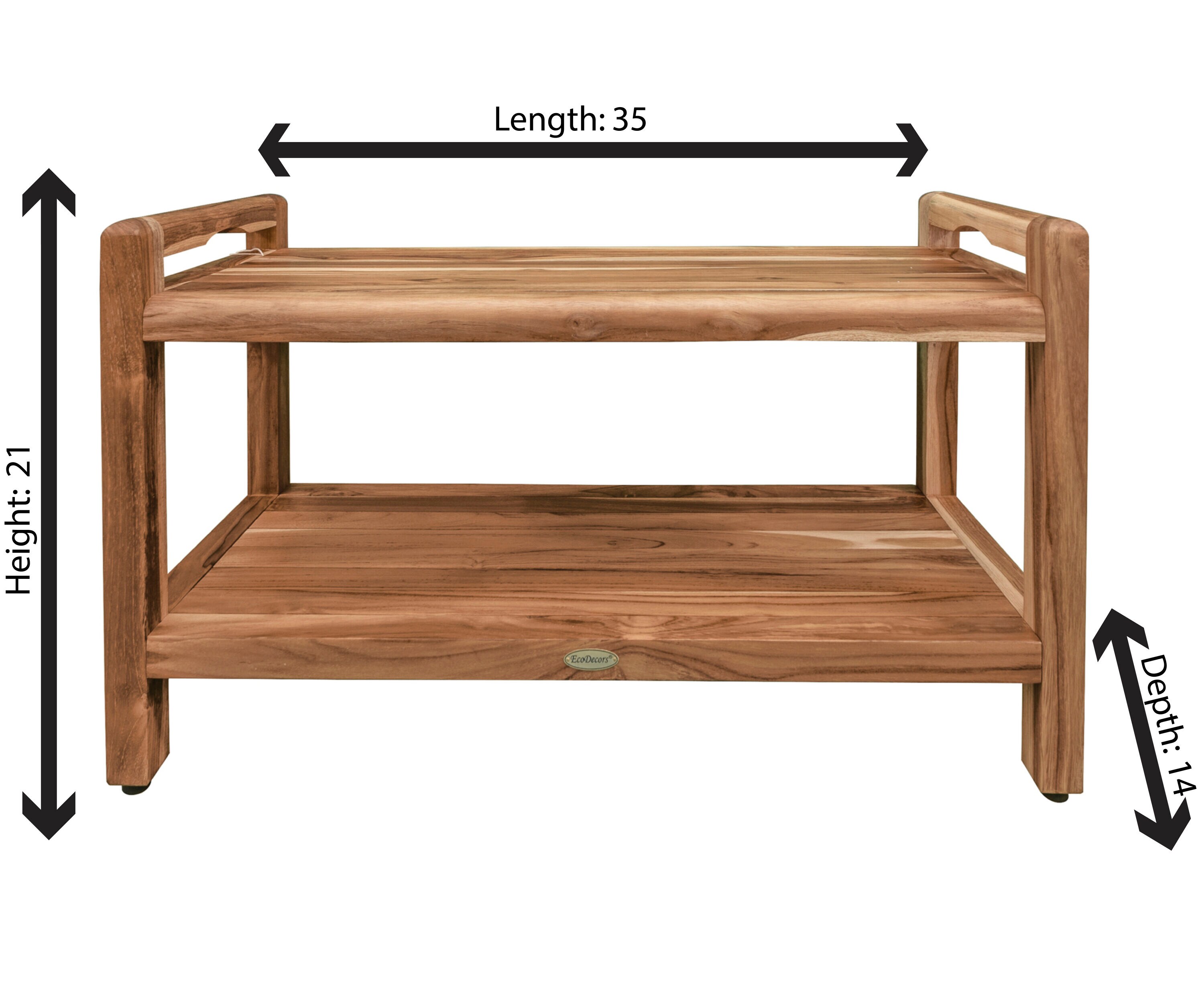 Teak Freestanding Shower Bench with Shelf and LiftAide Arms