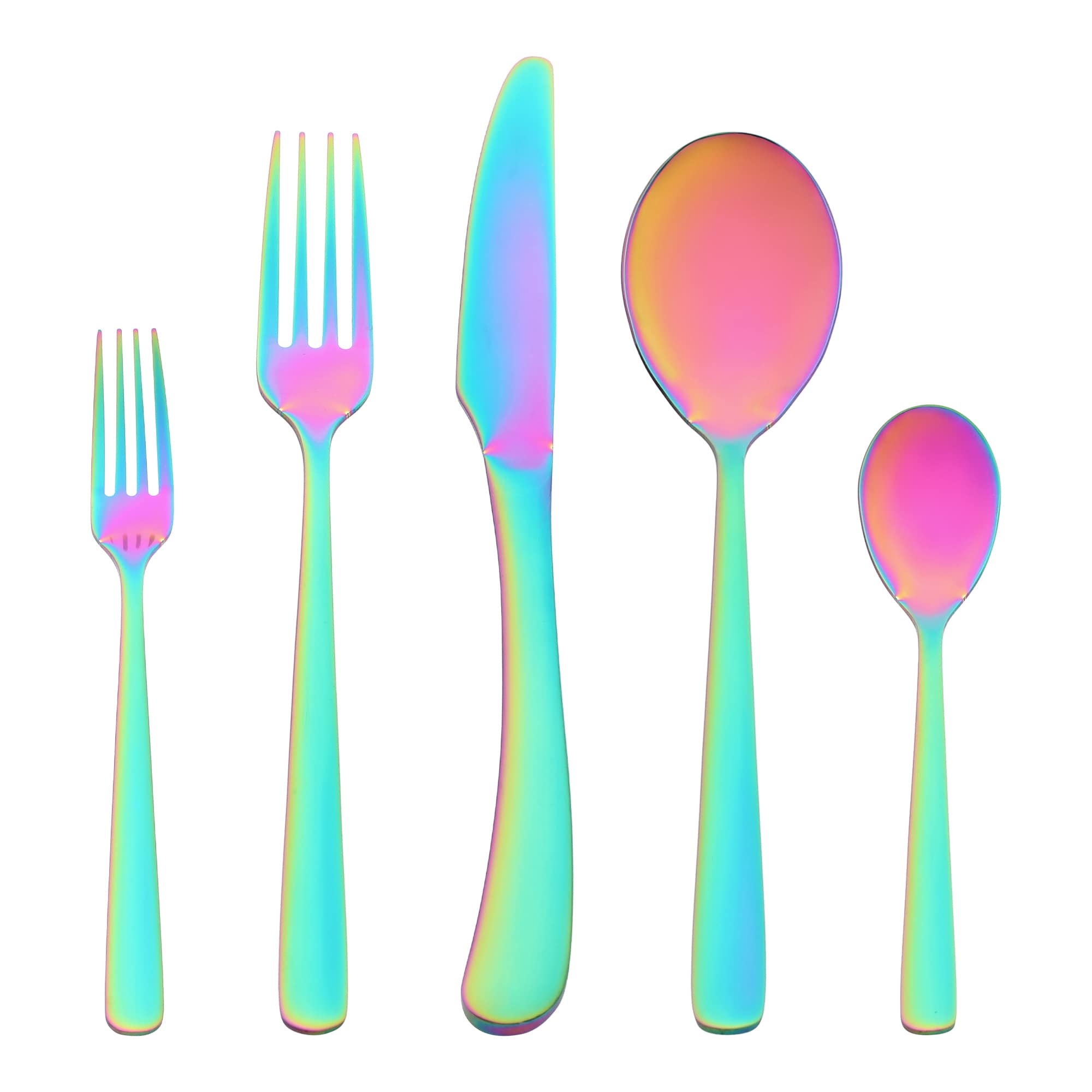 Unique Bargains 5pcs Silverware Set Stainless Steel Flatware Mirror Polished Cutlery Set Serving Utensils Set for Dining Eating Tableware Colorful #S25121901UX6723