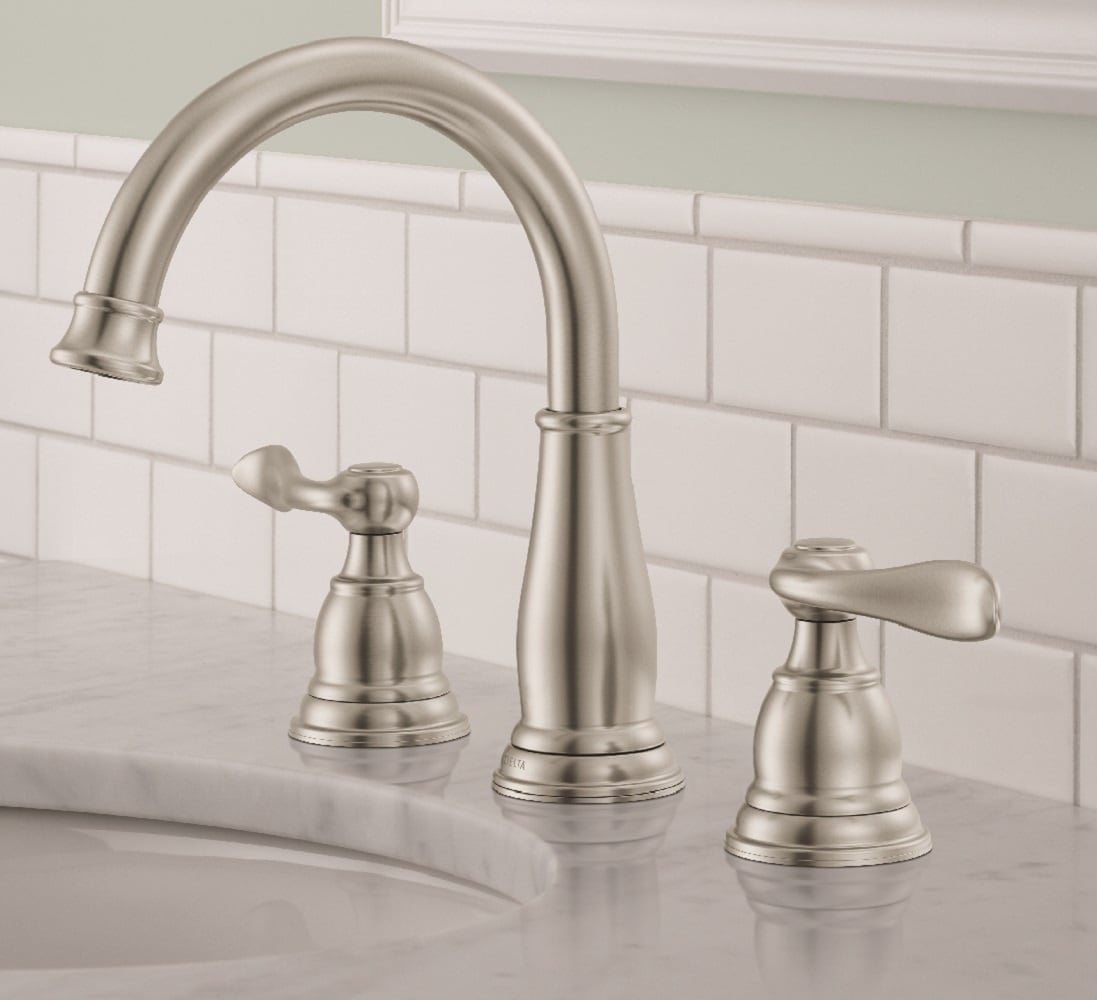 Delta 35896LF-BN Windemere Brushed Nickel Widespread 2-handle WaterSense Mid-arc Residential Handle Bathroom Sink Faucet with Drain