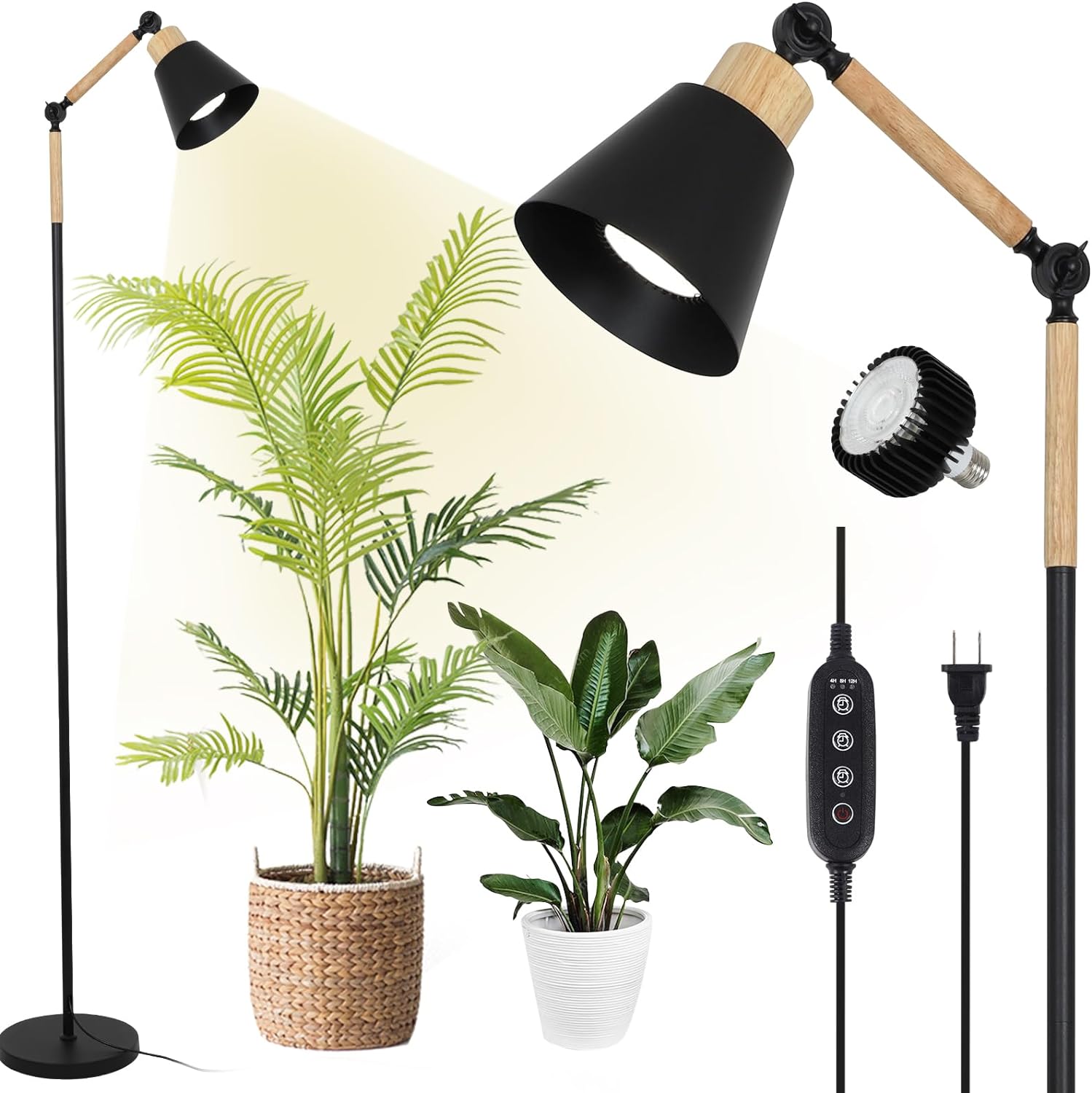 LOBREG  75 in.H Adjustable Height Grow Lights with 20W COB Grow Light Bulb for Middle and Large Plants   4/8/12H Timer