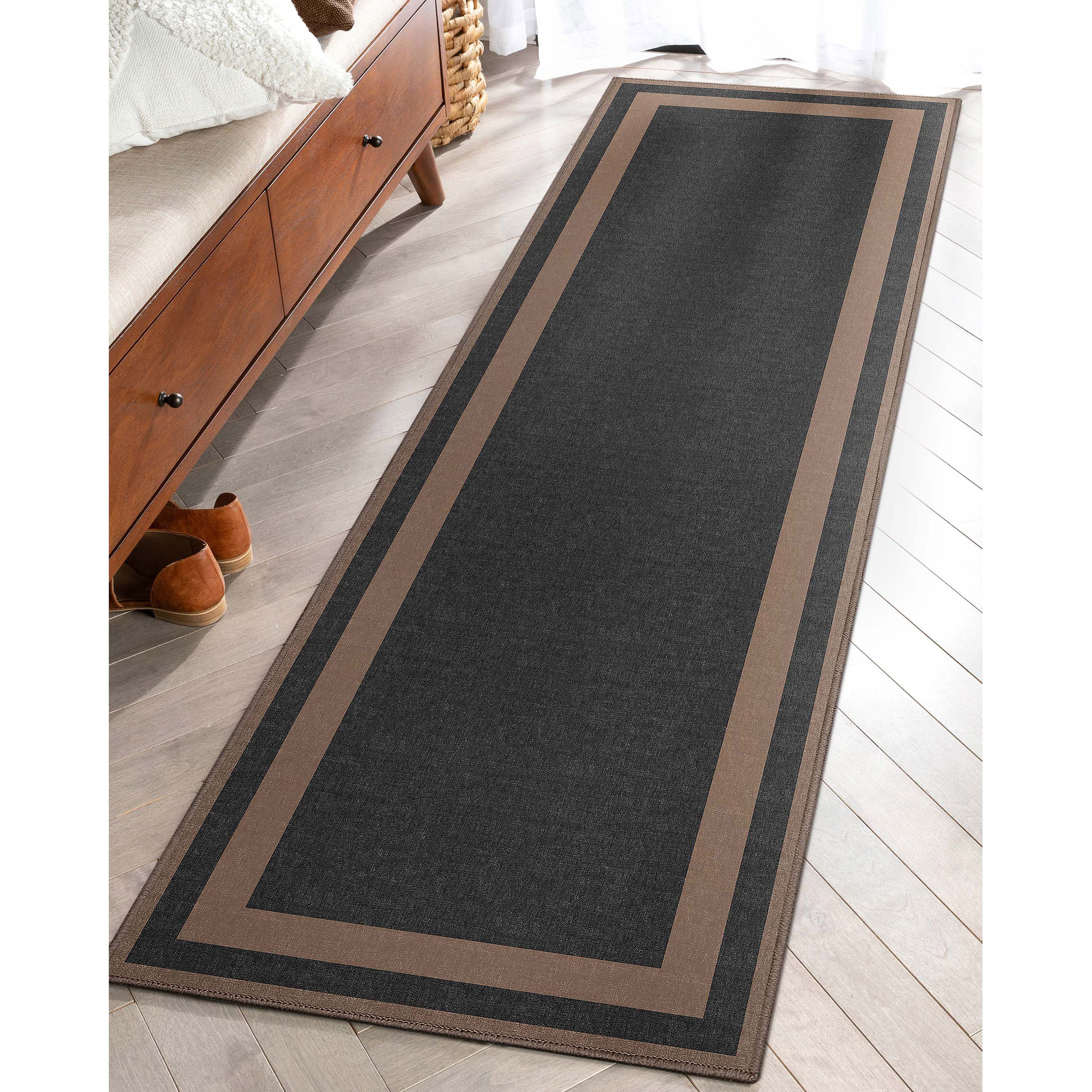 Well Woven W-PLB-02B-2 Border 2 x 8 (ft) Loomed Polyester Black Rectangular Indoor Abstract Mid-Century Modern Runner rug