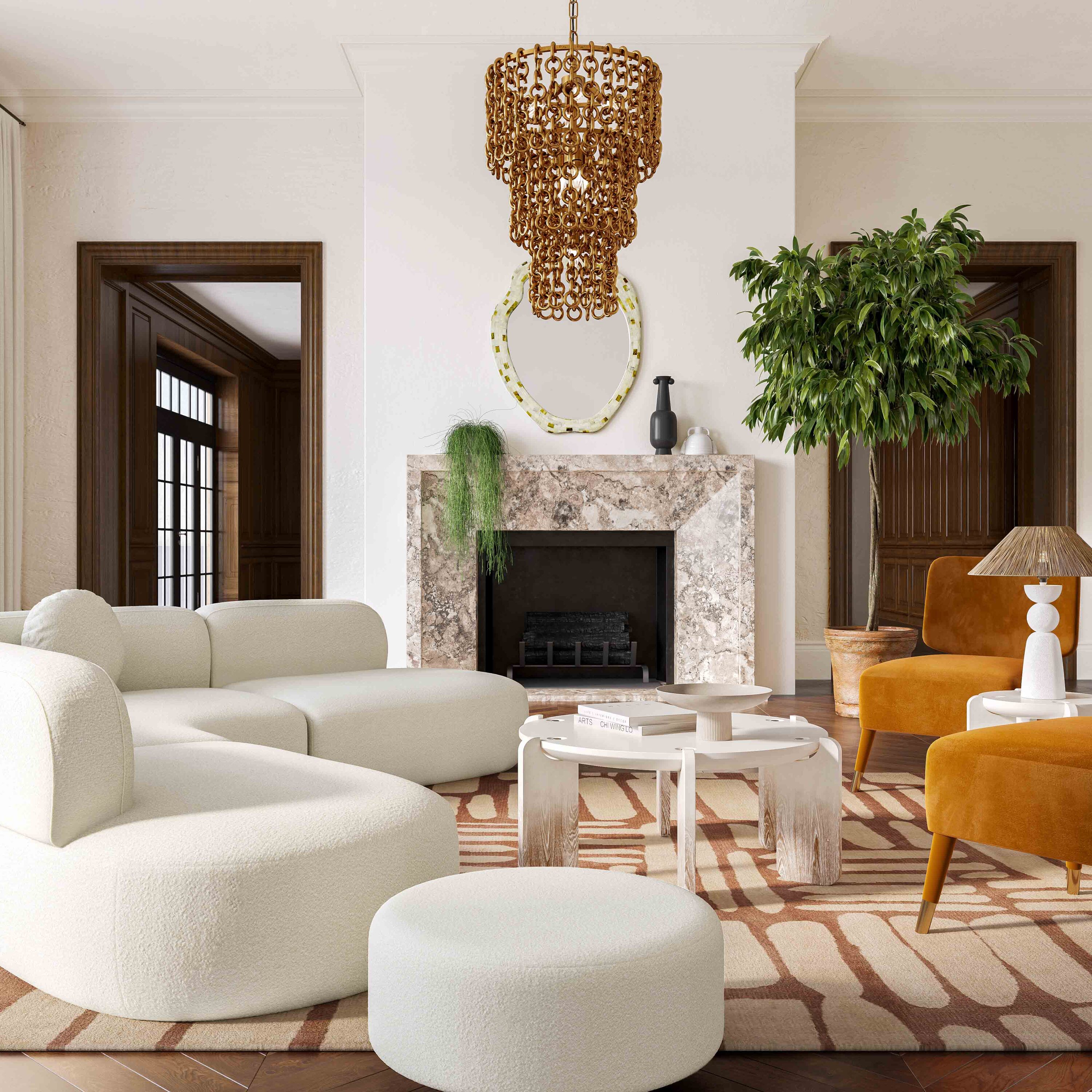 Broohah Cream Boucle Round Ottoman