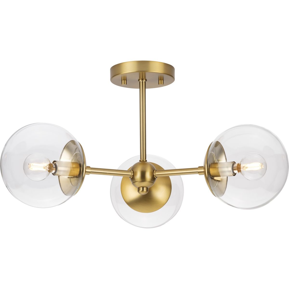 22" Brushed Bronze Semi-Flush Mount Light with Clear Glass Globe Shades