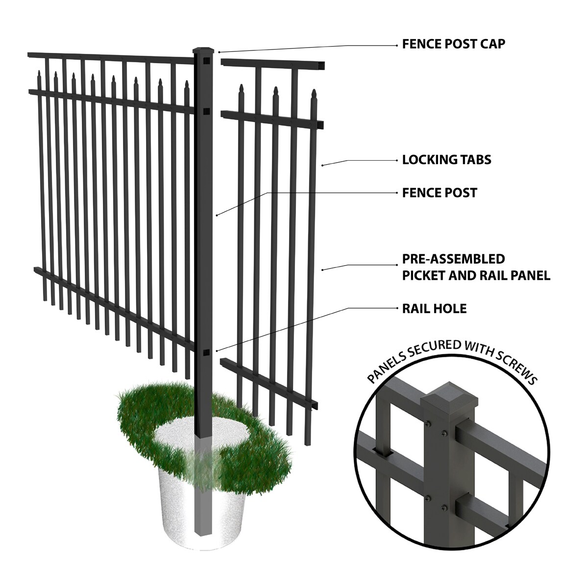 Ironcraft Hempsted 4-ft H x 6-ft W Black Powder-coated Aluminum Spaced ...