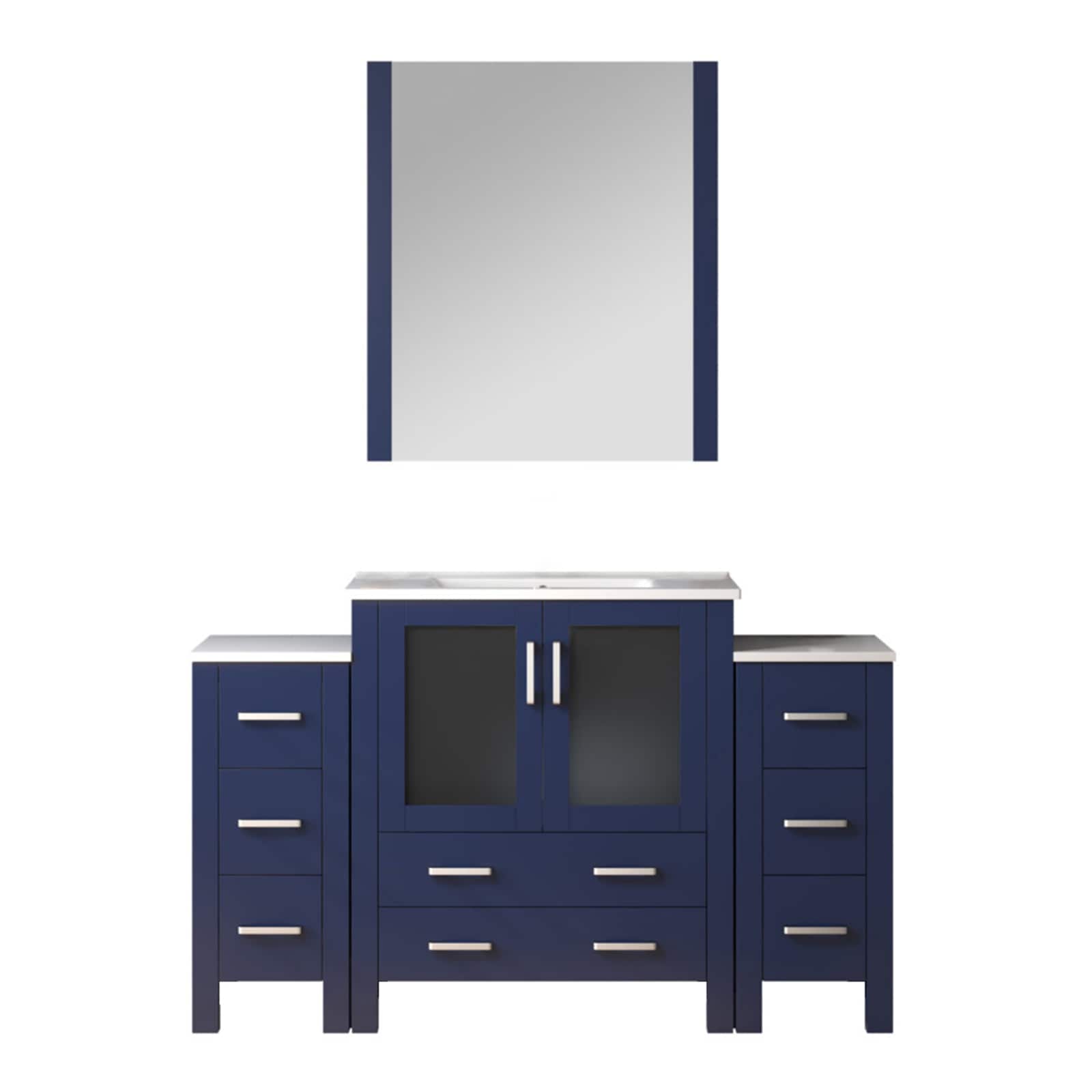 Lexora LVV54S30E610 Volez 54-in Navy Blue Single Sink Bathroom Vanity with White Ceramic Top (Mirror Included)