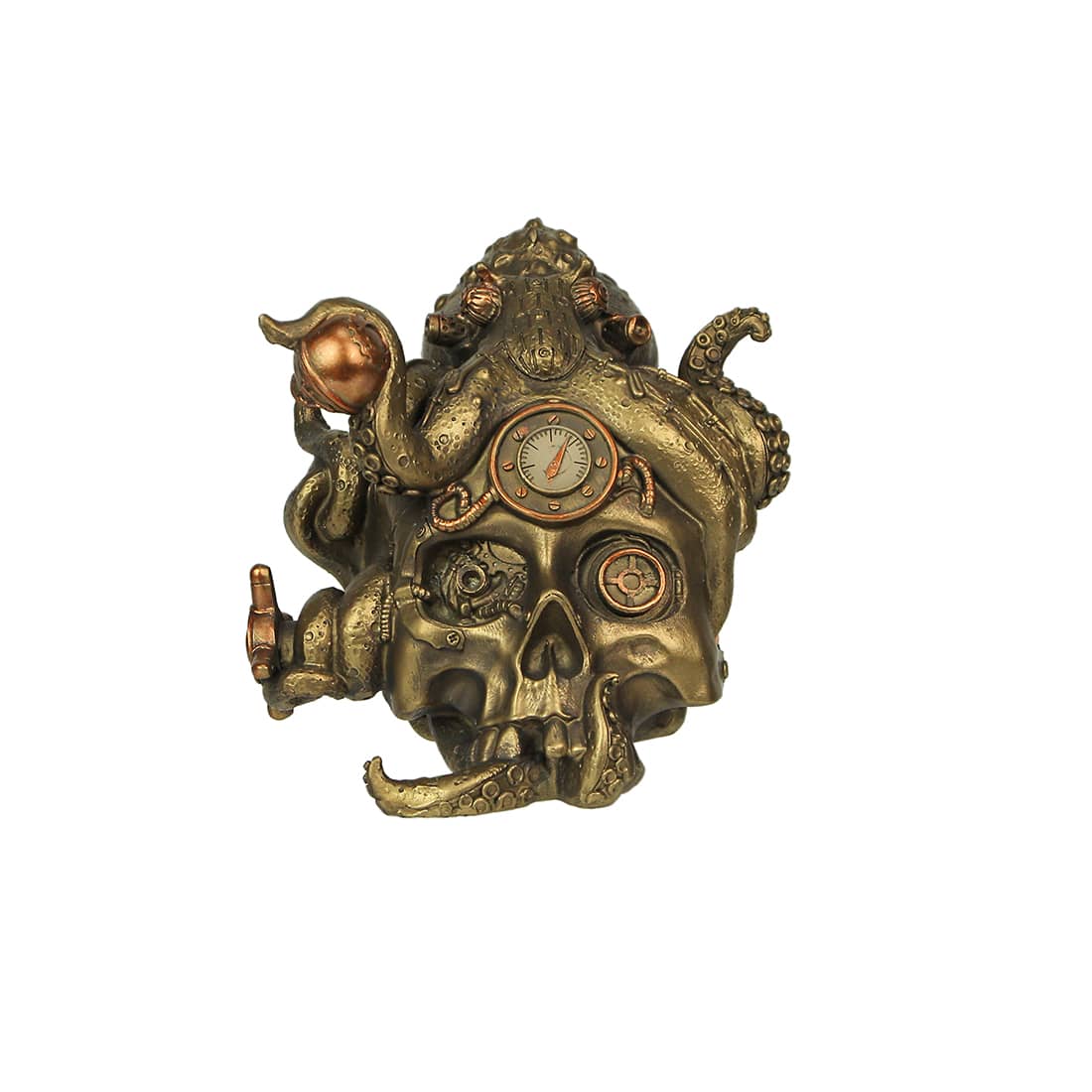 Zeckos ZKO-99065 Antique Metallic Bronze and Copper Finish Abyssal Bones Steampunk Mechanical Octopus Skull Mythical Tabletop Resin Statue - Gothic Decor - 6.75 Inches Long