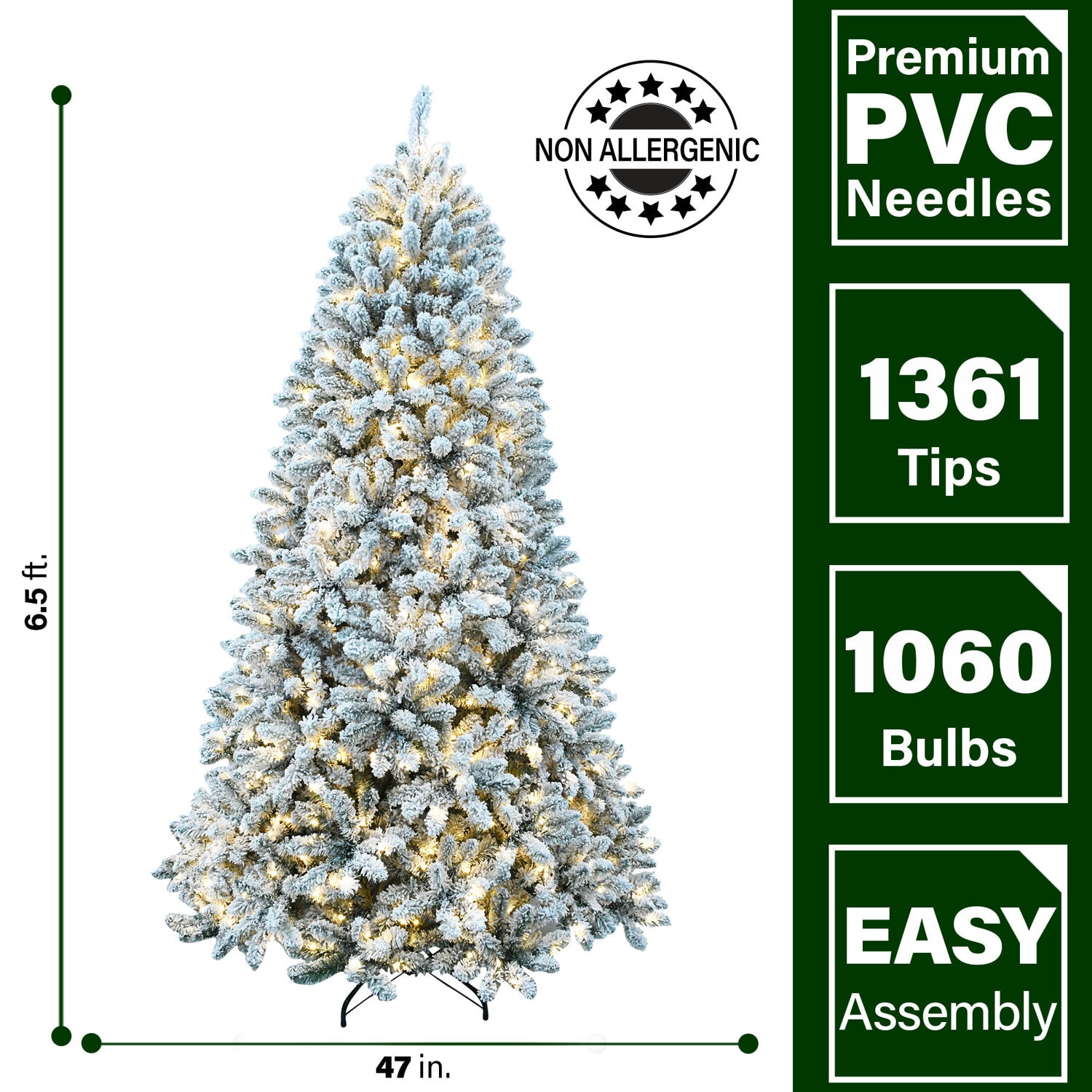 Winter Snow Pine 78" White Flocked Christmas Tree with LED Lights