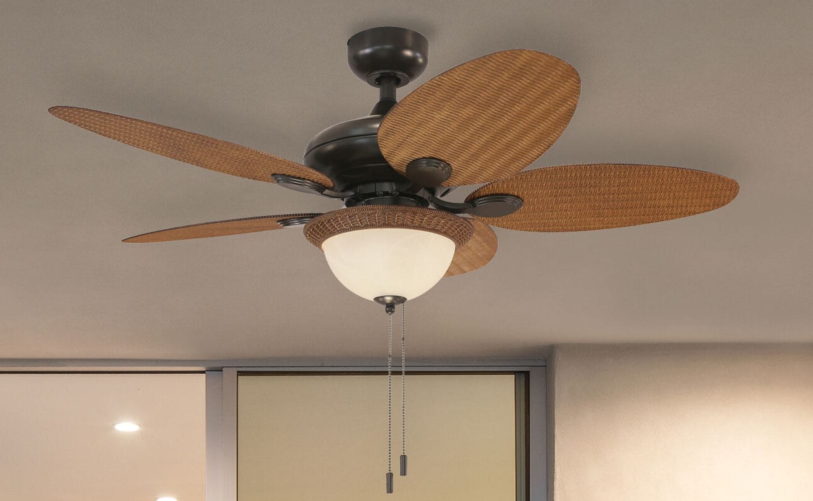 Harbor Breeze WCK44NWZ5L1 Tilghman 44-in Outdoor Downrod or Flush Mount Bronze with Brown Blades Ceiling Fan With Light ( 5 -Blade )