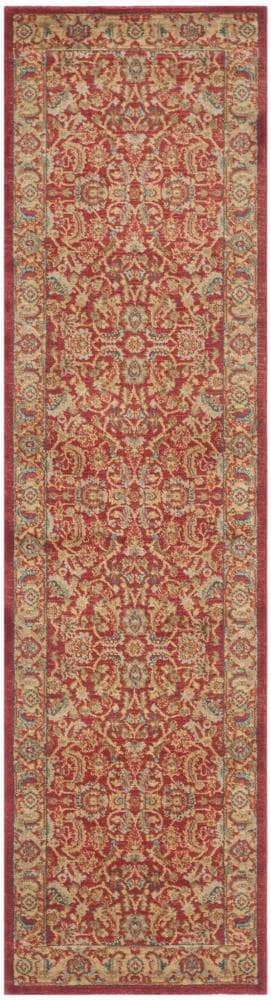Elegant Mahal Red Synthetic 26" Washable Runner Rug
