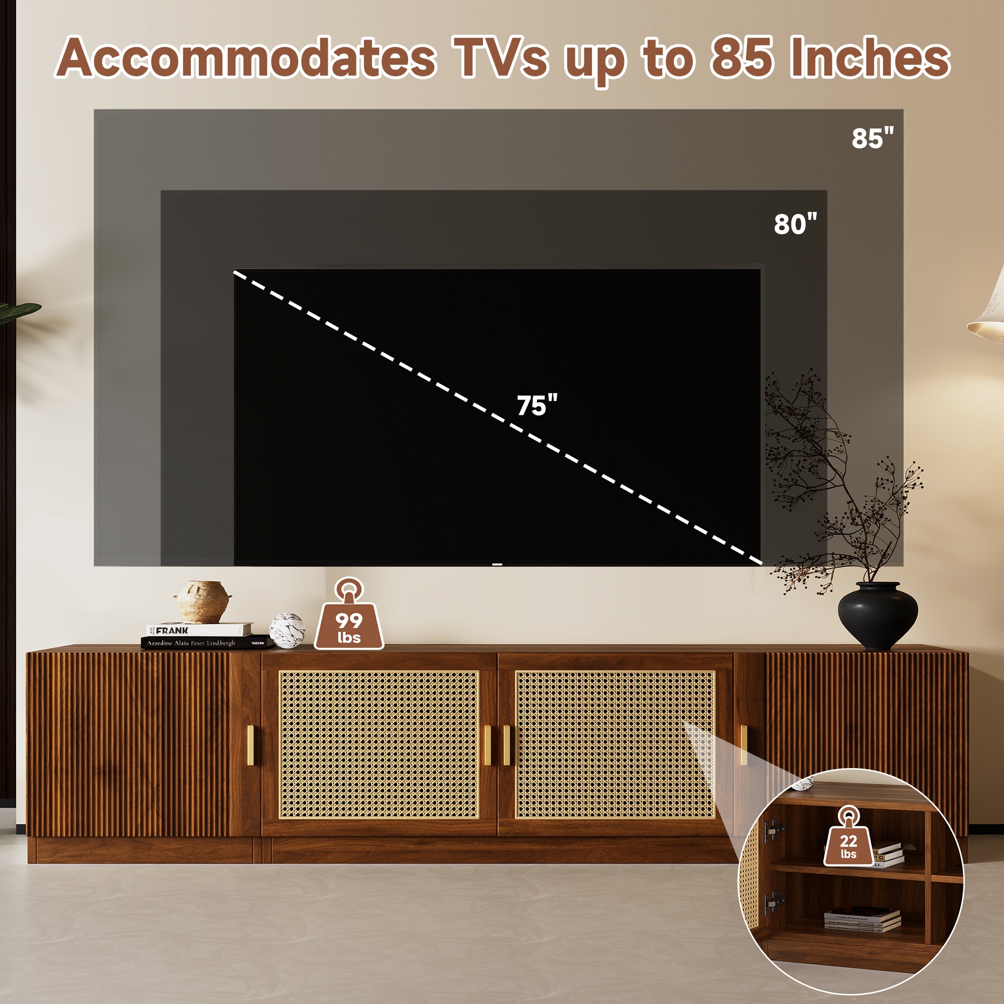 Fun Orange TV Stand Modern/Contemporary Walnut 78.7-in W TV cabinet ...